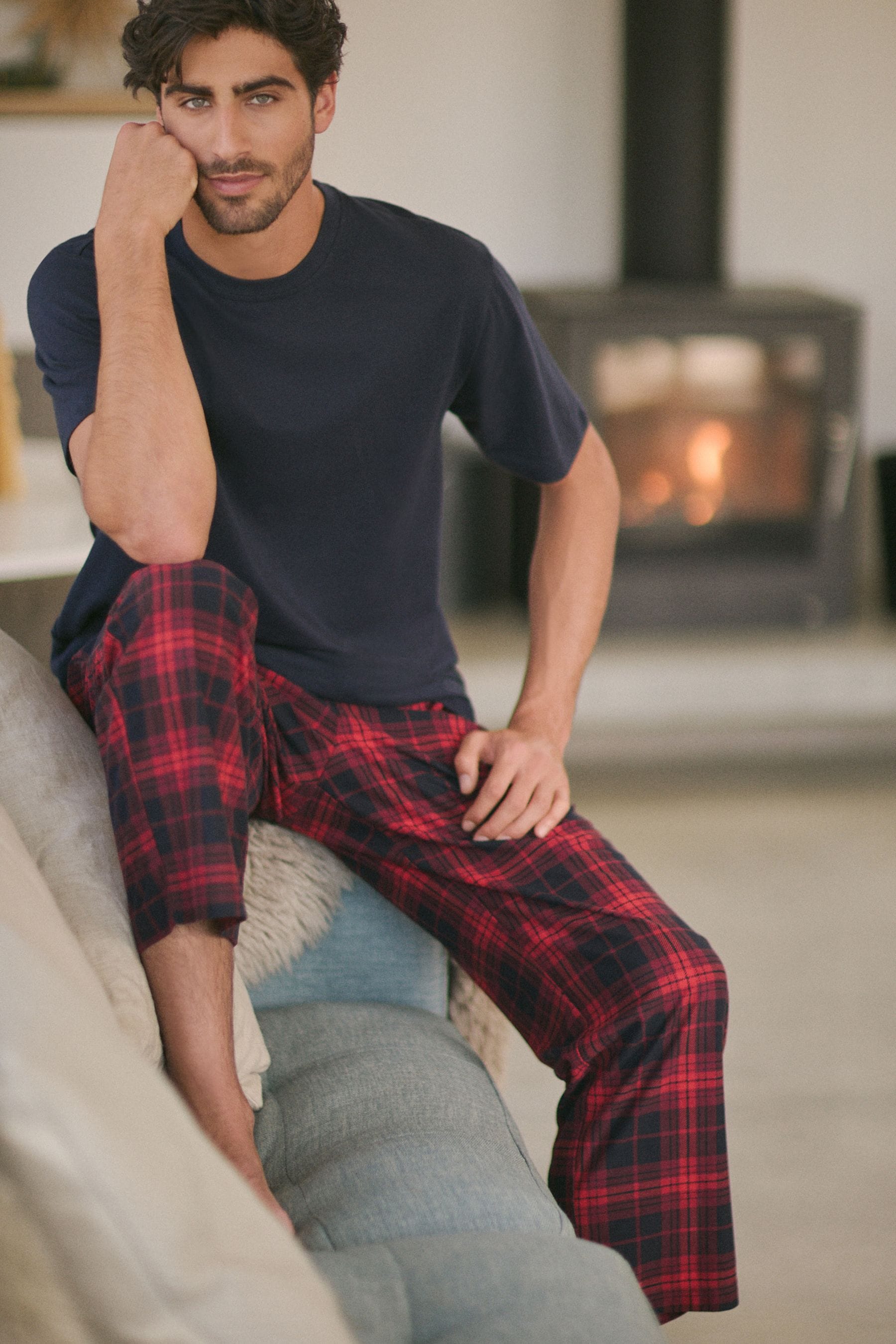 Navy/Red Check Motionflex Cosy Pyjamas Set