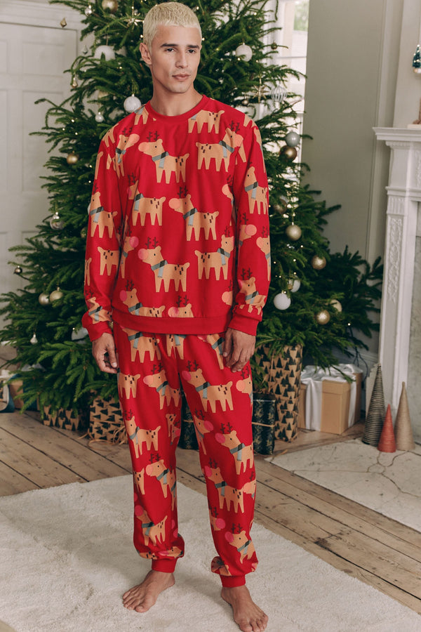 Red Matching Family Mens Christmas Reindeer Pyjamas