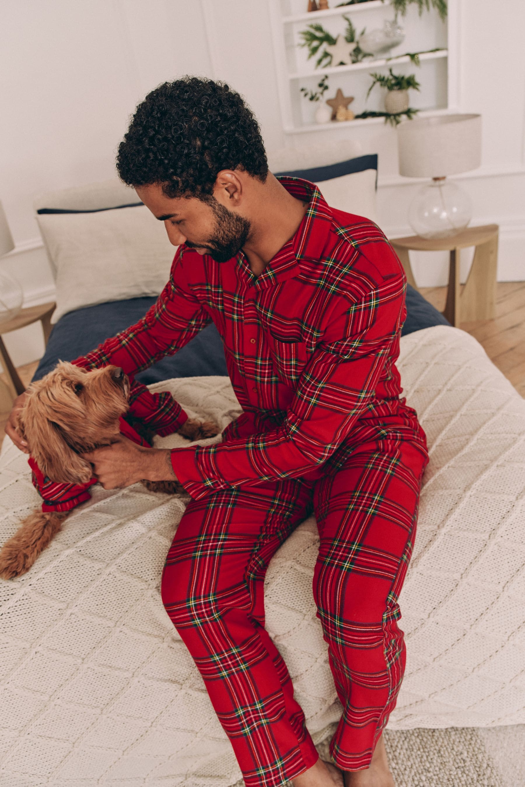 Red Check Matching Family Mens Christmas Flannel Pyjamas