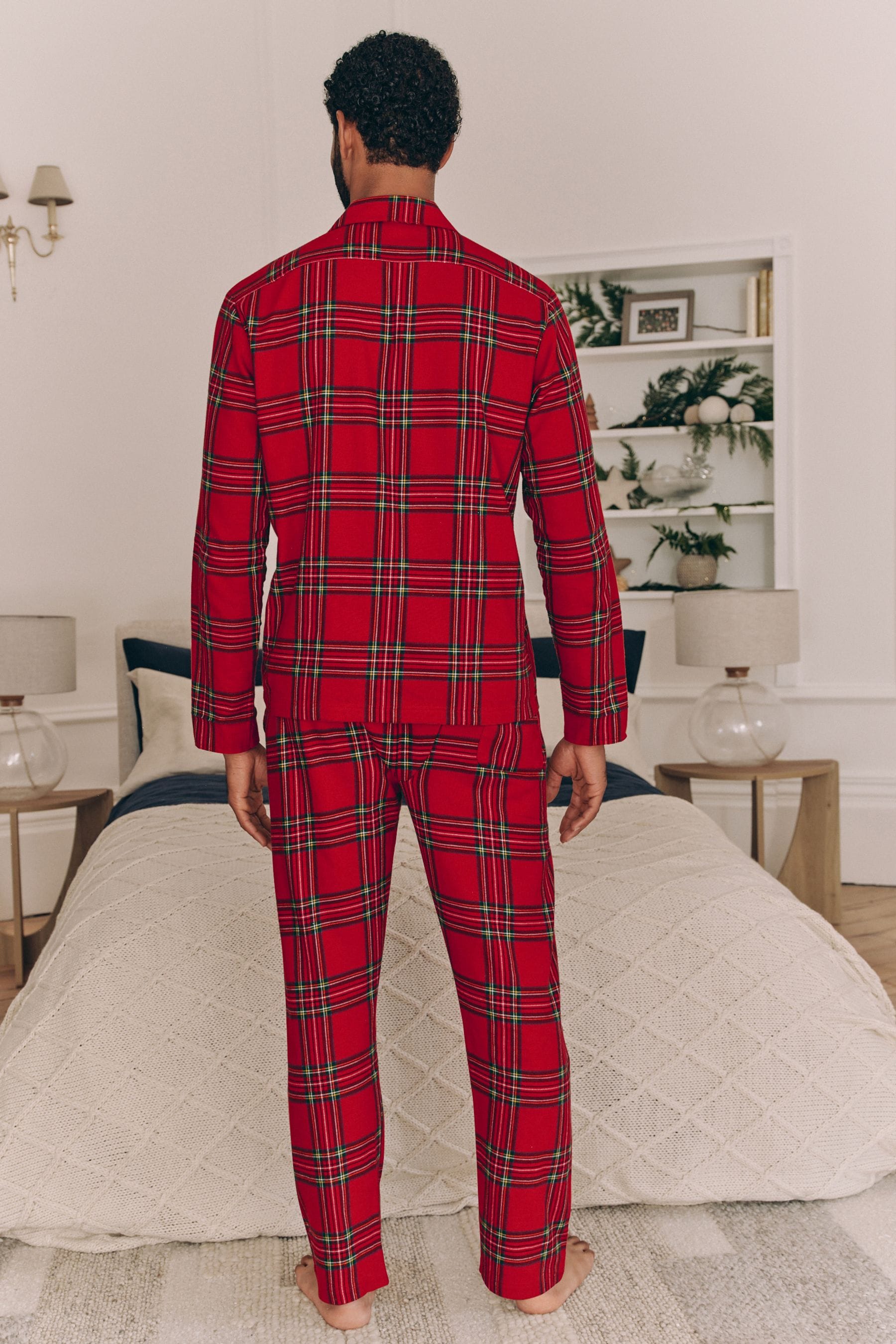 Red Check Matching Family Mens Christmas Flannel Pyjamas