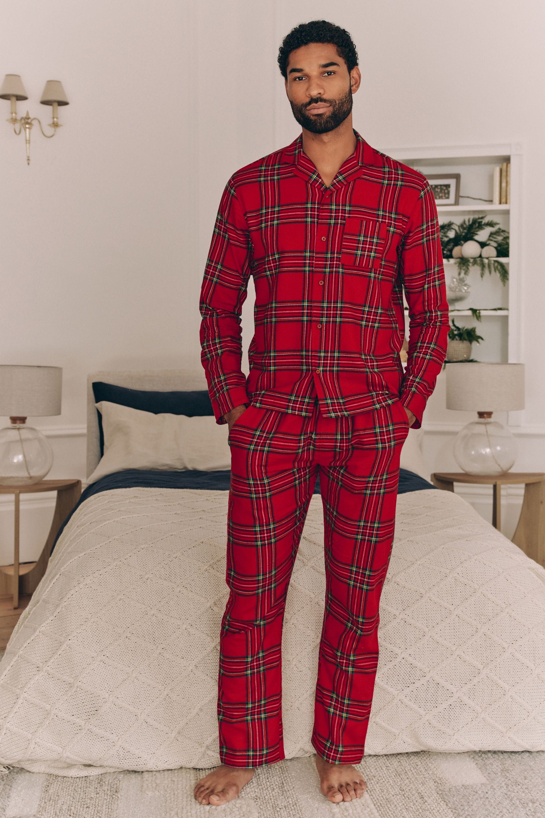 Red Check Matching Family Mens Christmas Flannel Pyjamas