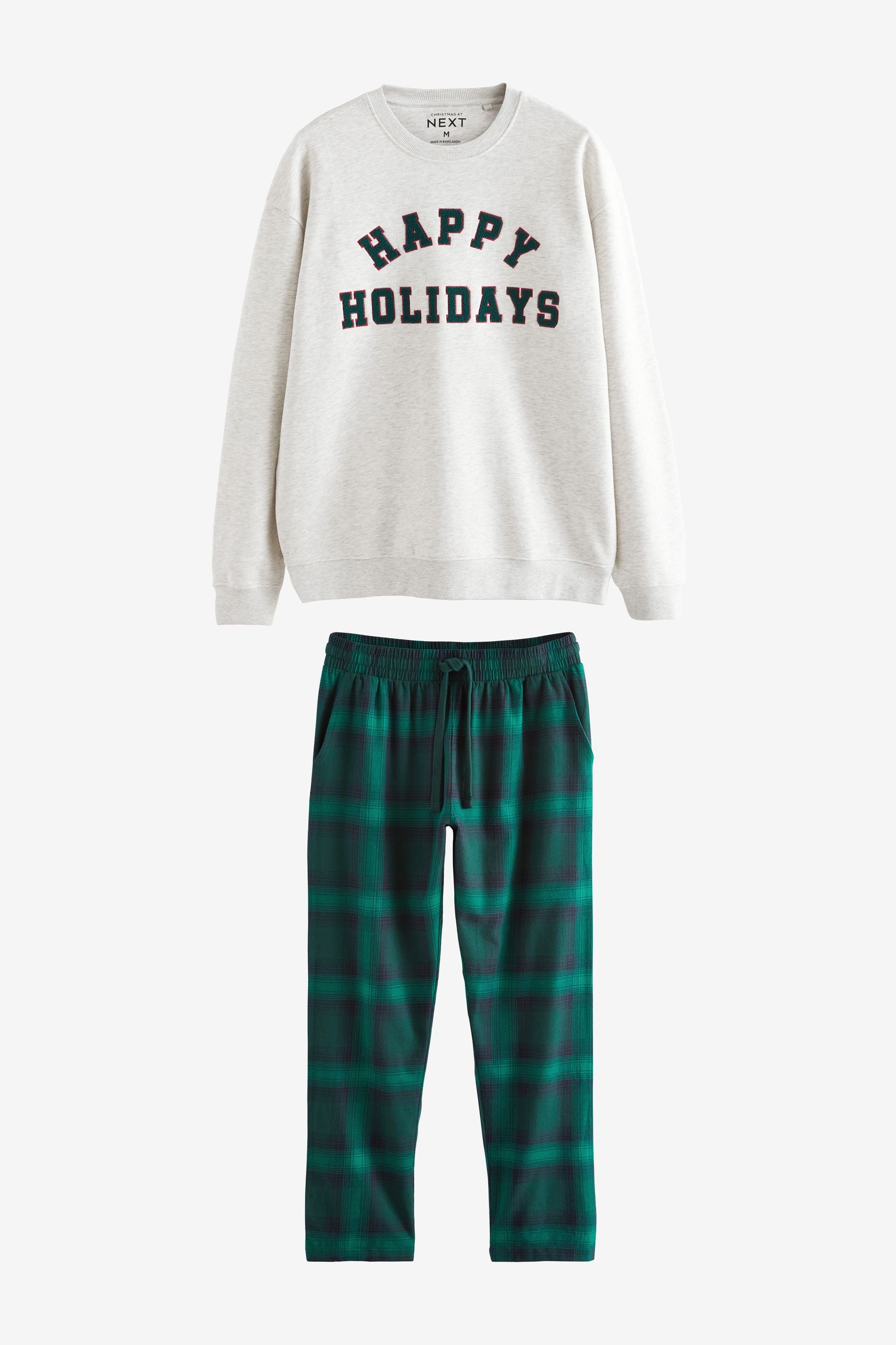 Grey/Green Mens Matching Family Christmas Happy Holidays Pyjamas