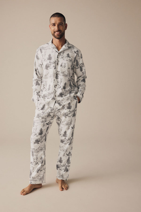 Grey Mens Matching Family Christmas Mountain Print Pyjamas