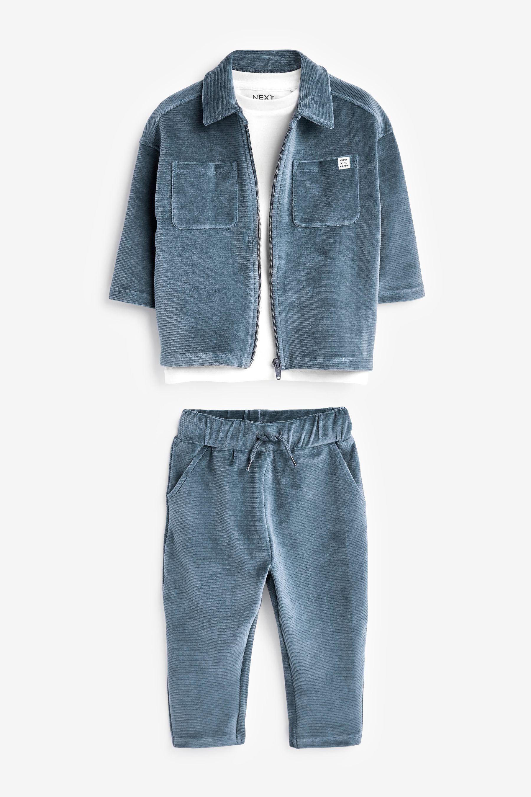 Blue Zip Through Jacket, T-Shirt And Trousers 3 Piece Set (3mths-7yrs)