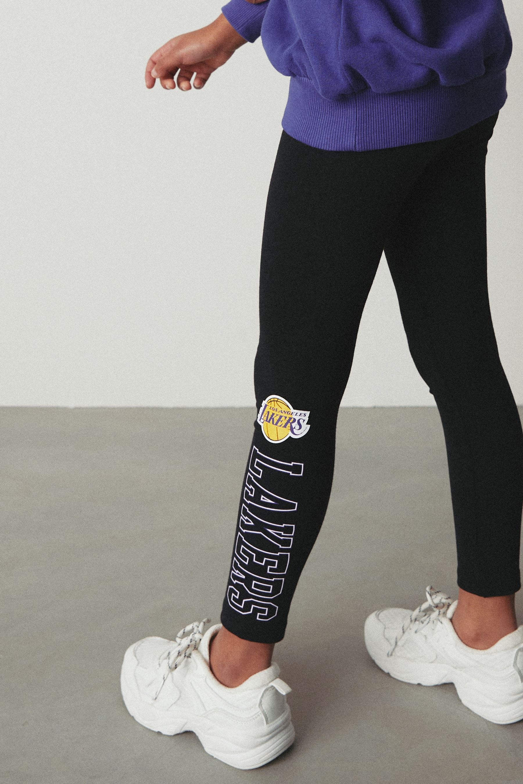 Dark Black NBA Los Angeles Lakers Printed Leggings (3-16yrs)