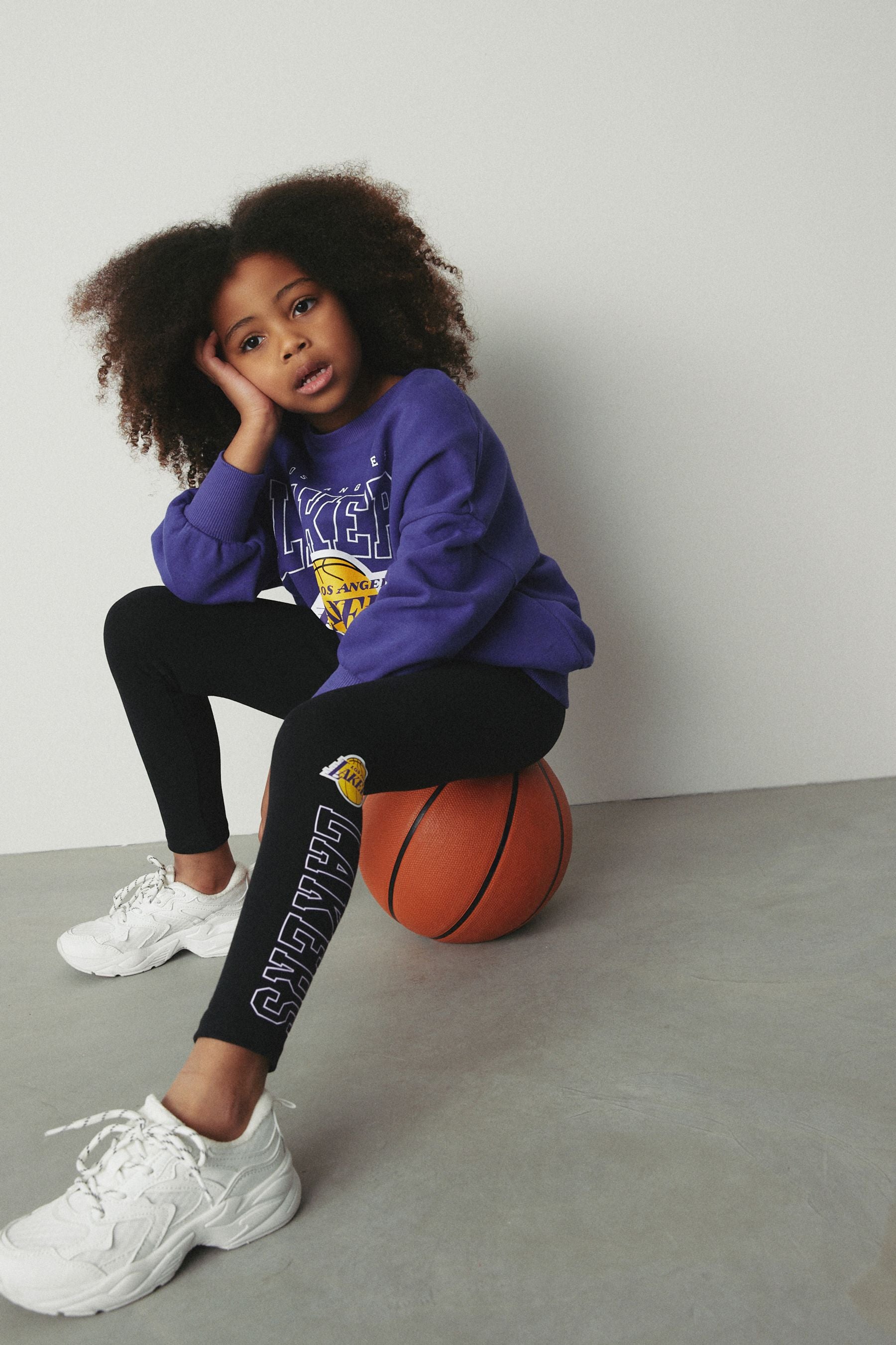 Dark Black NBA Los Angeles Lakers Printed Leggings (3-16yrs)