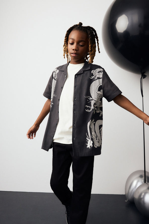 Black Dragon Short Sleeve Printed Shirt (3-16yrs)