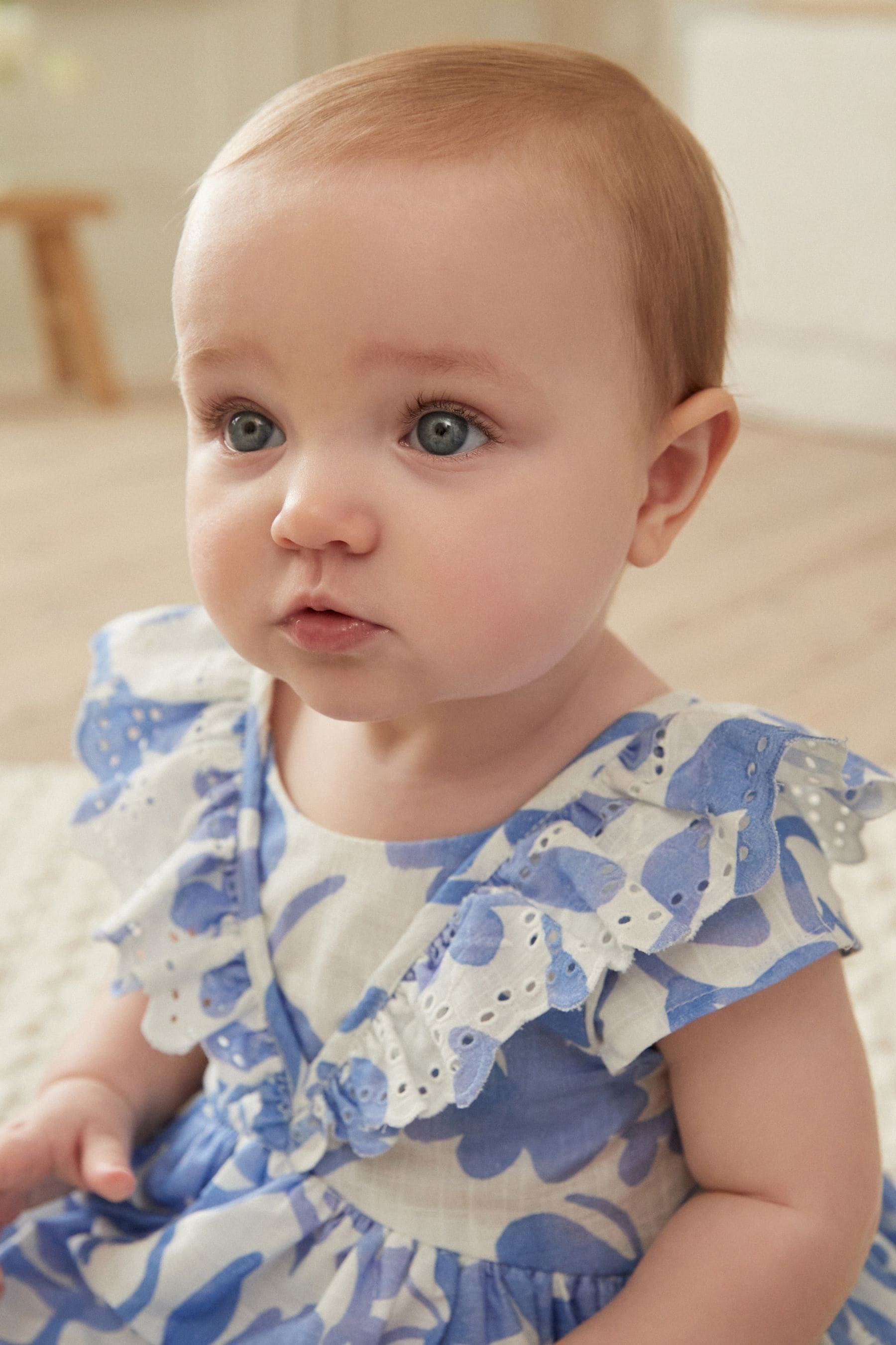 Blue/White Baby Broderie Dress (0mths-2yrs)