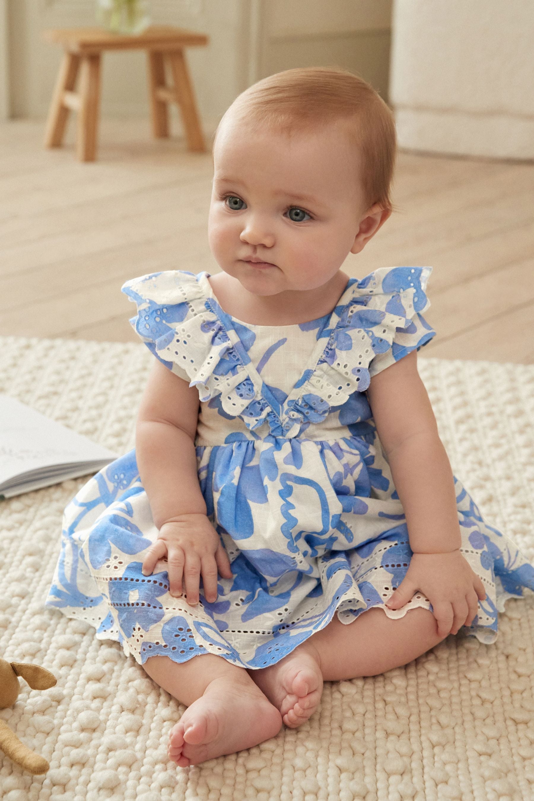 Blue/White Baby Broderie Dress (0mths-2yrs)