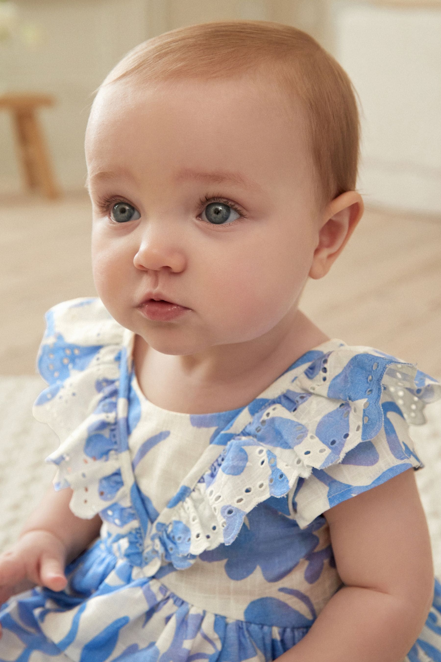 Blue/White Baby Broderie Dress (0mths-2yrs)