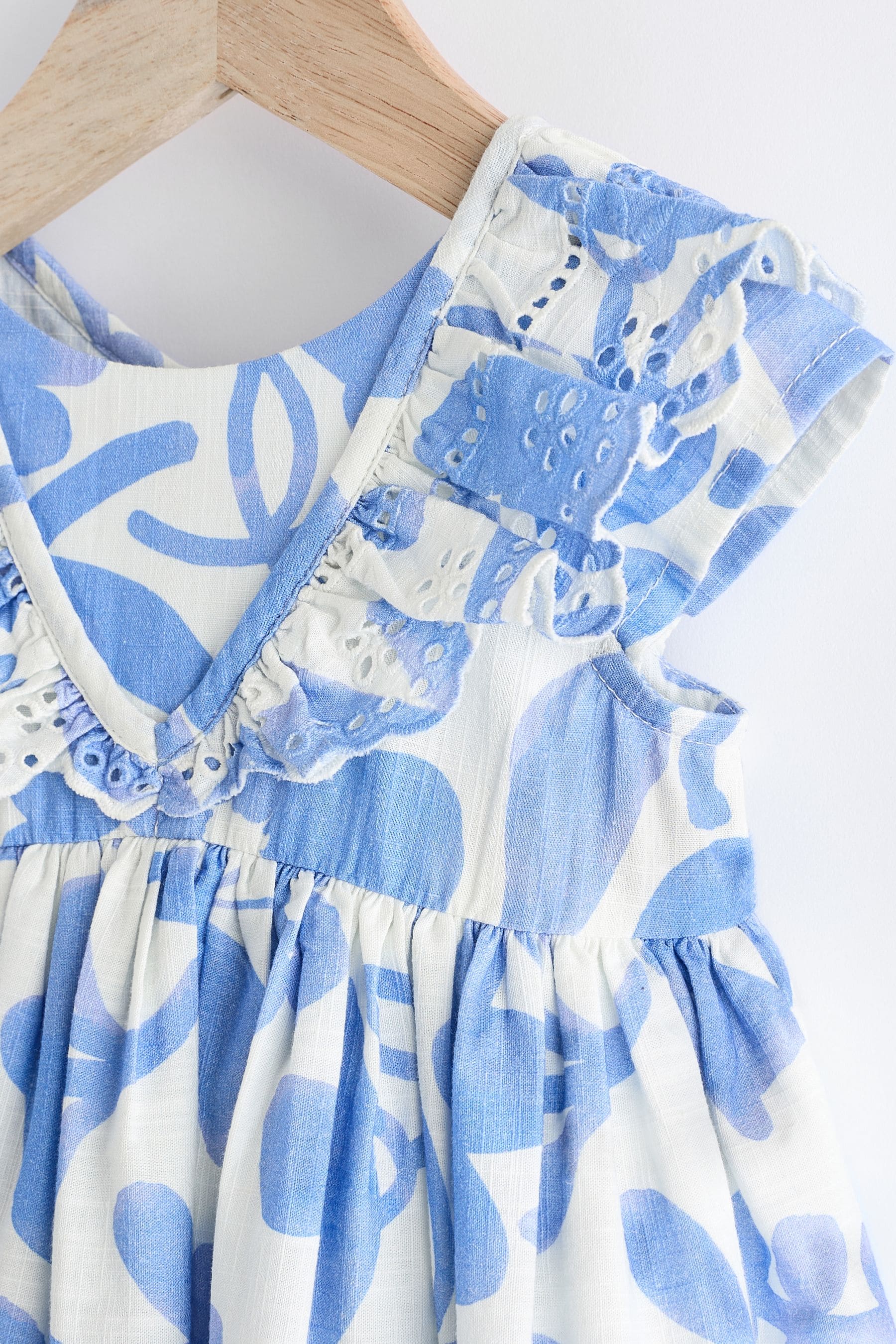 Blue/White Baby Broderie Dress (0mths-2yrs)