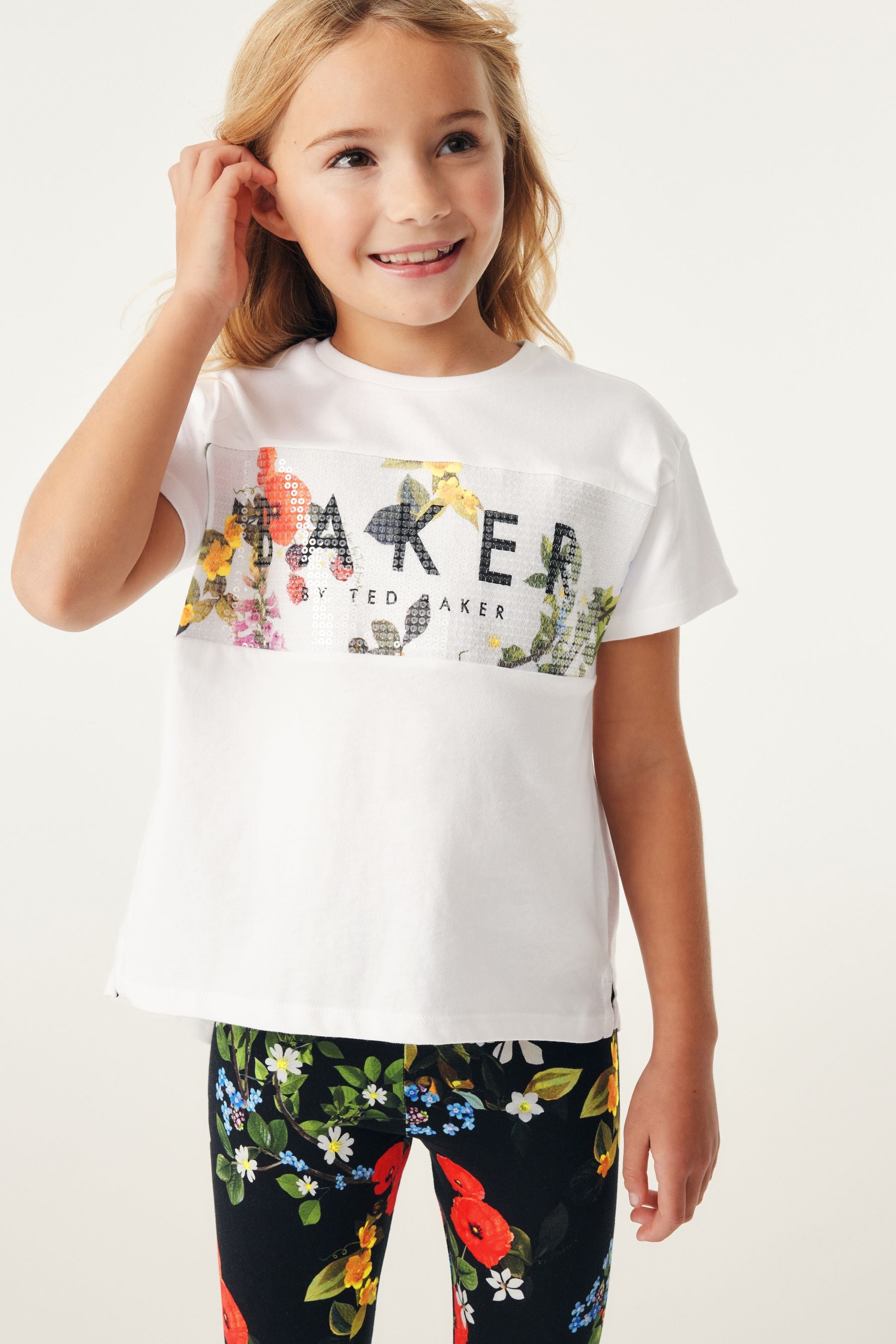 Baker by Ted Baker Floral Leggings and Sequin 100% Cotton T-Shirt Set