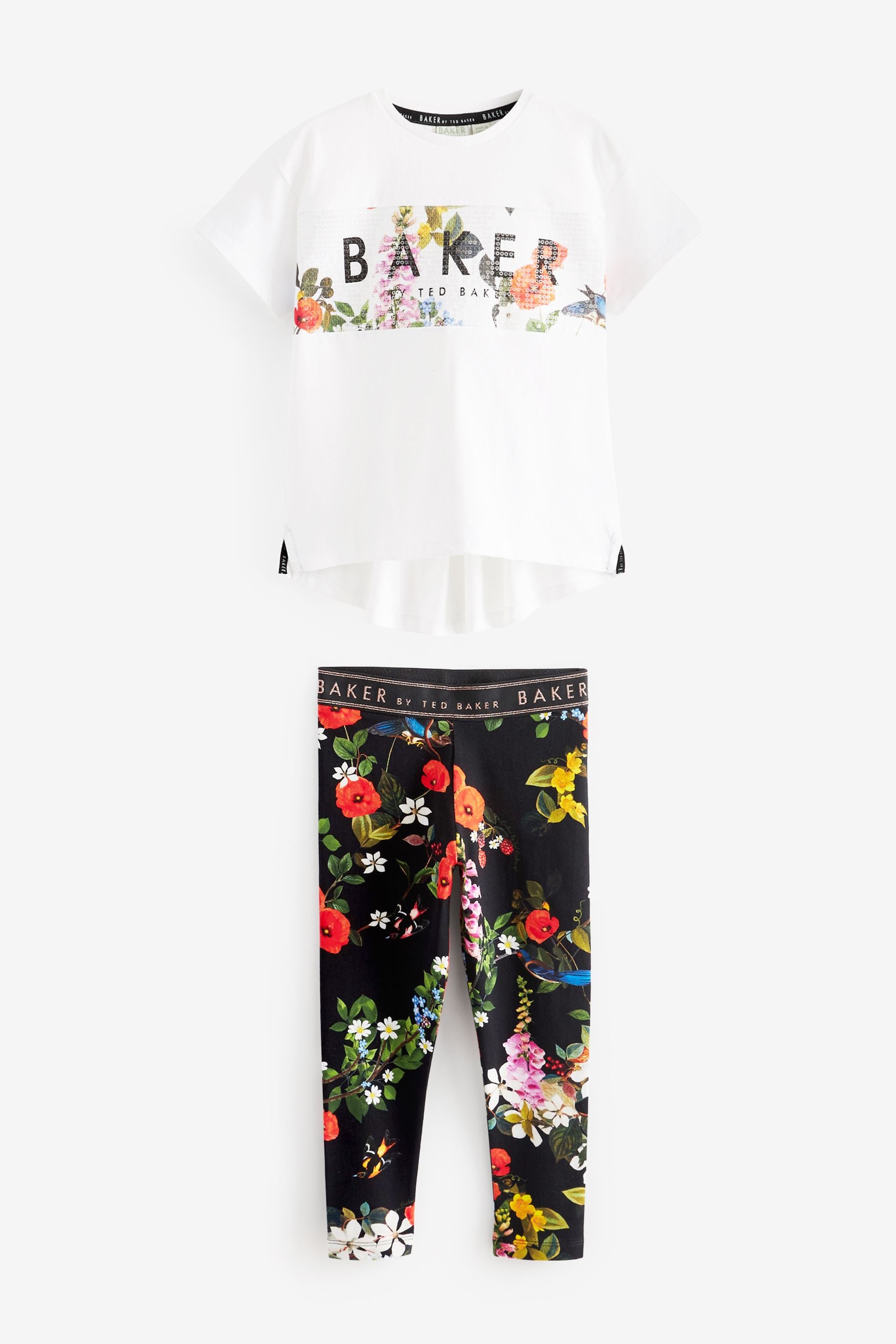 Baker by Ted Baker Floral Leggings and Sequin 100% Cotton T-Shirt Set