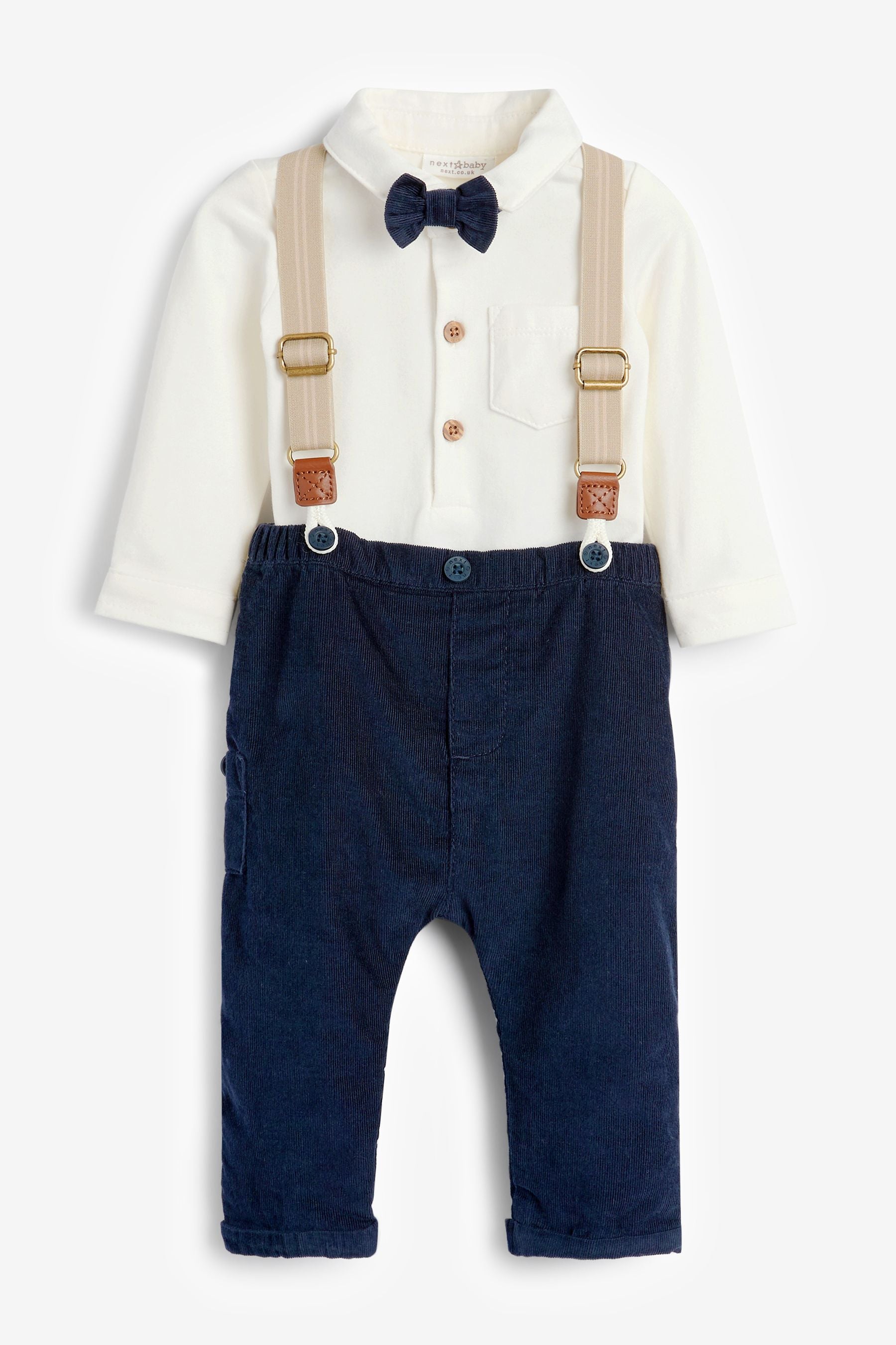 Navy/White 4 Piece Shirt Body, Trousers and Braces Set (0mths-2yrs)