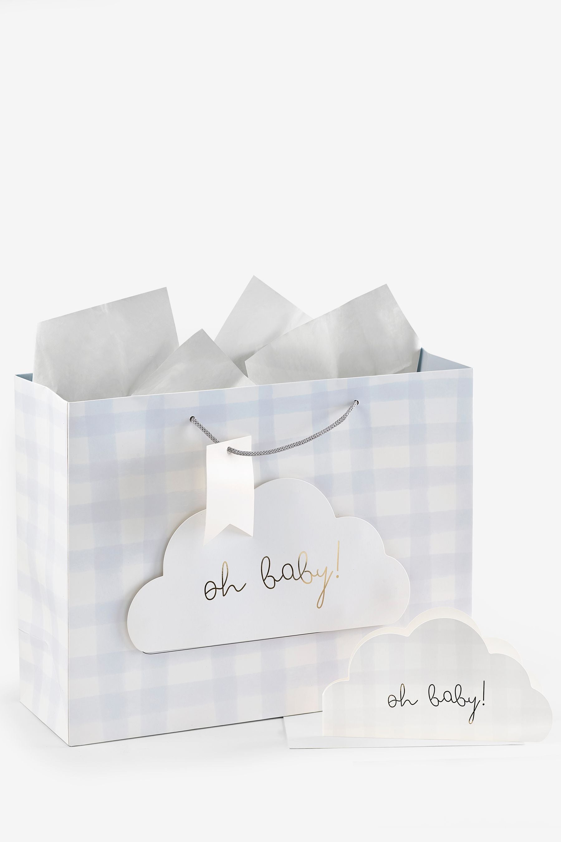 Natural Gingham Baby Gift Bag and Card Set