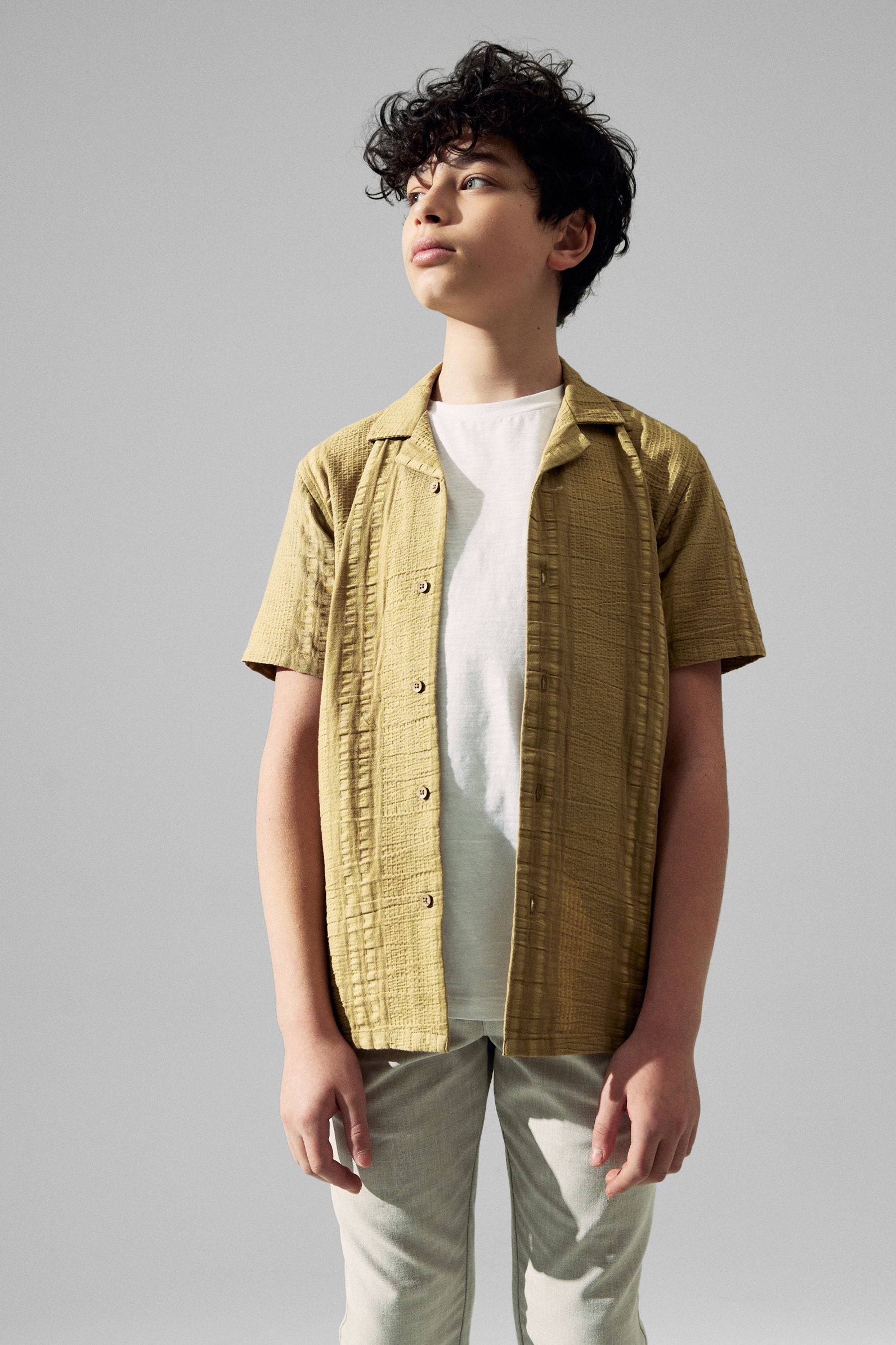 Green Short Sleeves Textured Shirt (3-16yrs)