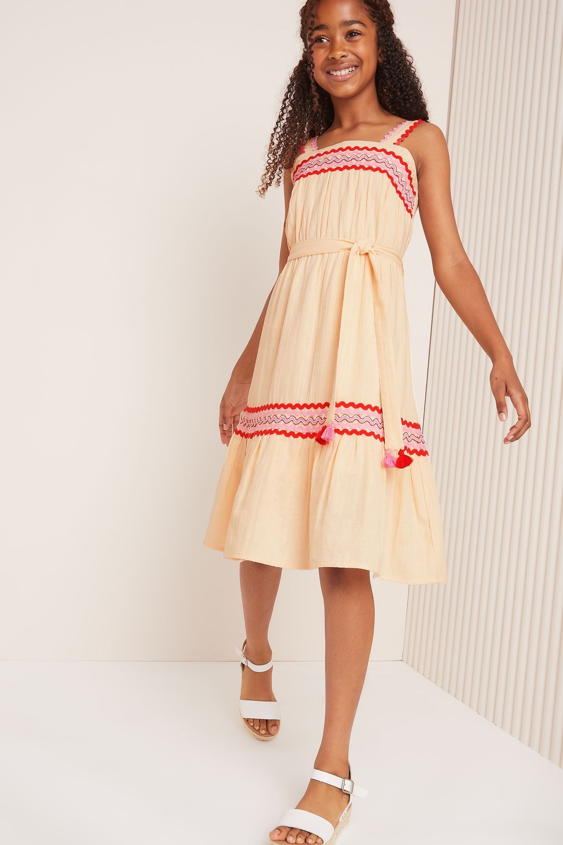 Cream Tiered Ric Rac Dress (5-16yrs)