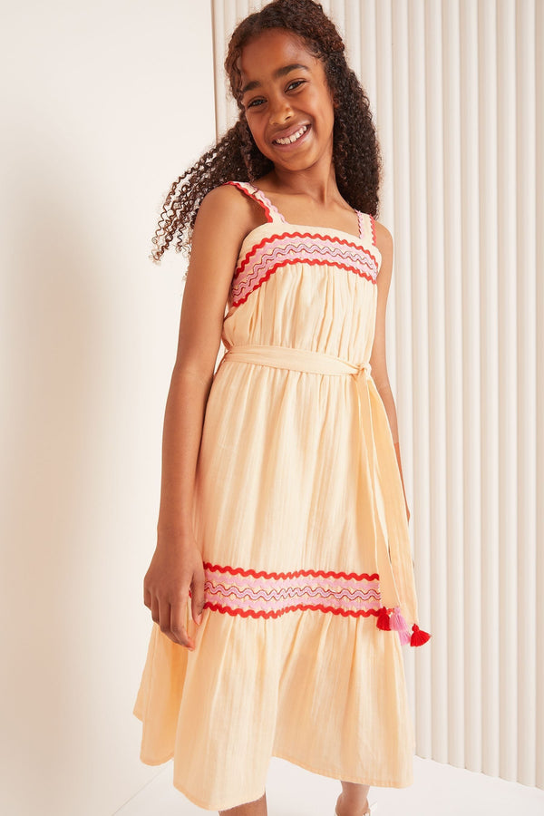 Cream Tiered Ric Rac Dress (5-16yrs)