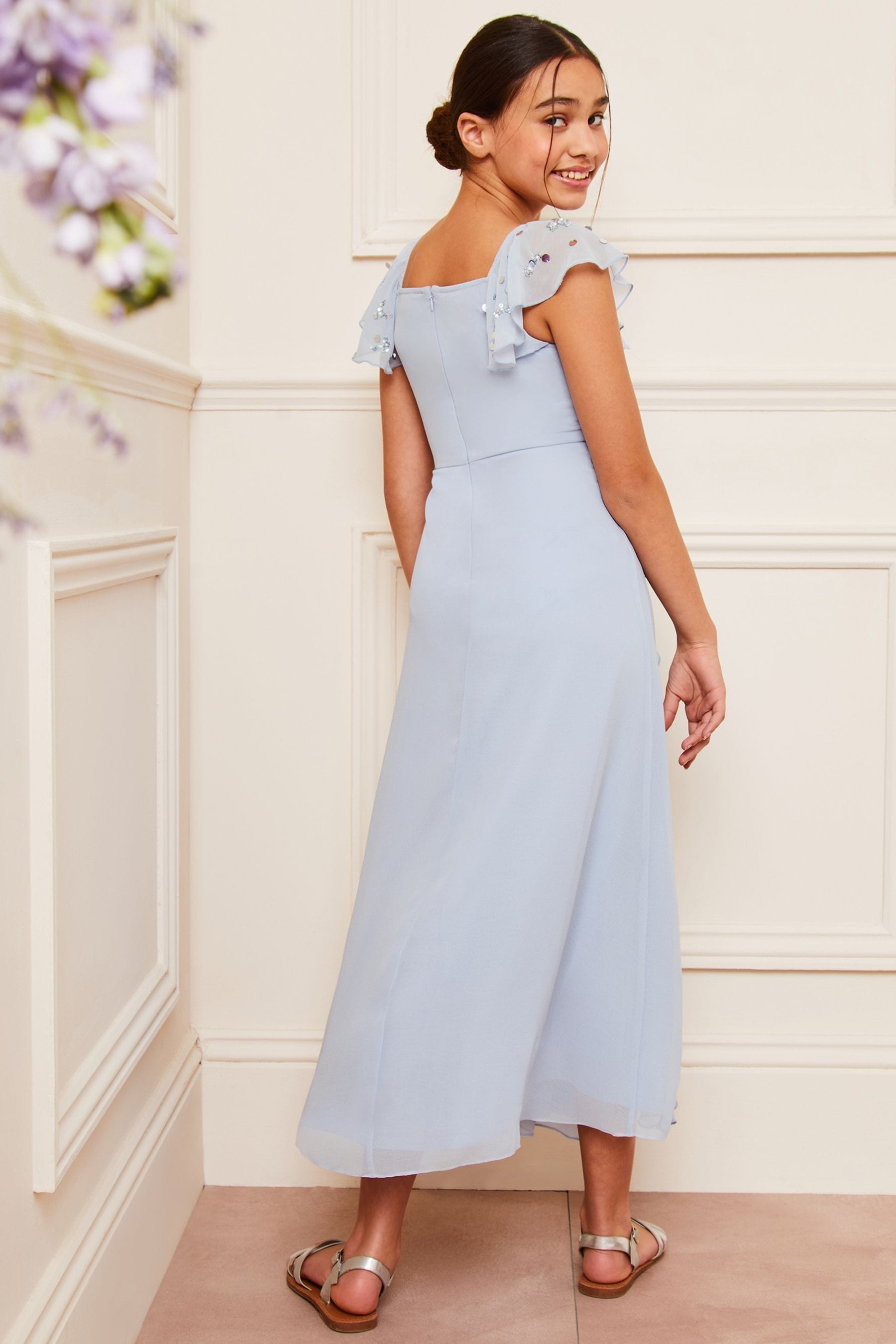 Blue Ruffle Embellished Maxi Occasion Dress (7-16yrs)