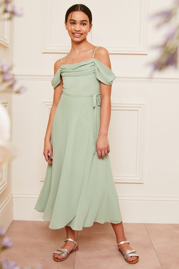 Green Cold Shoulder Maxi Occasion Dress (10-16yrs)