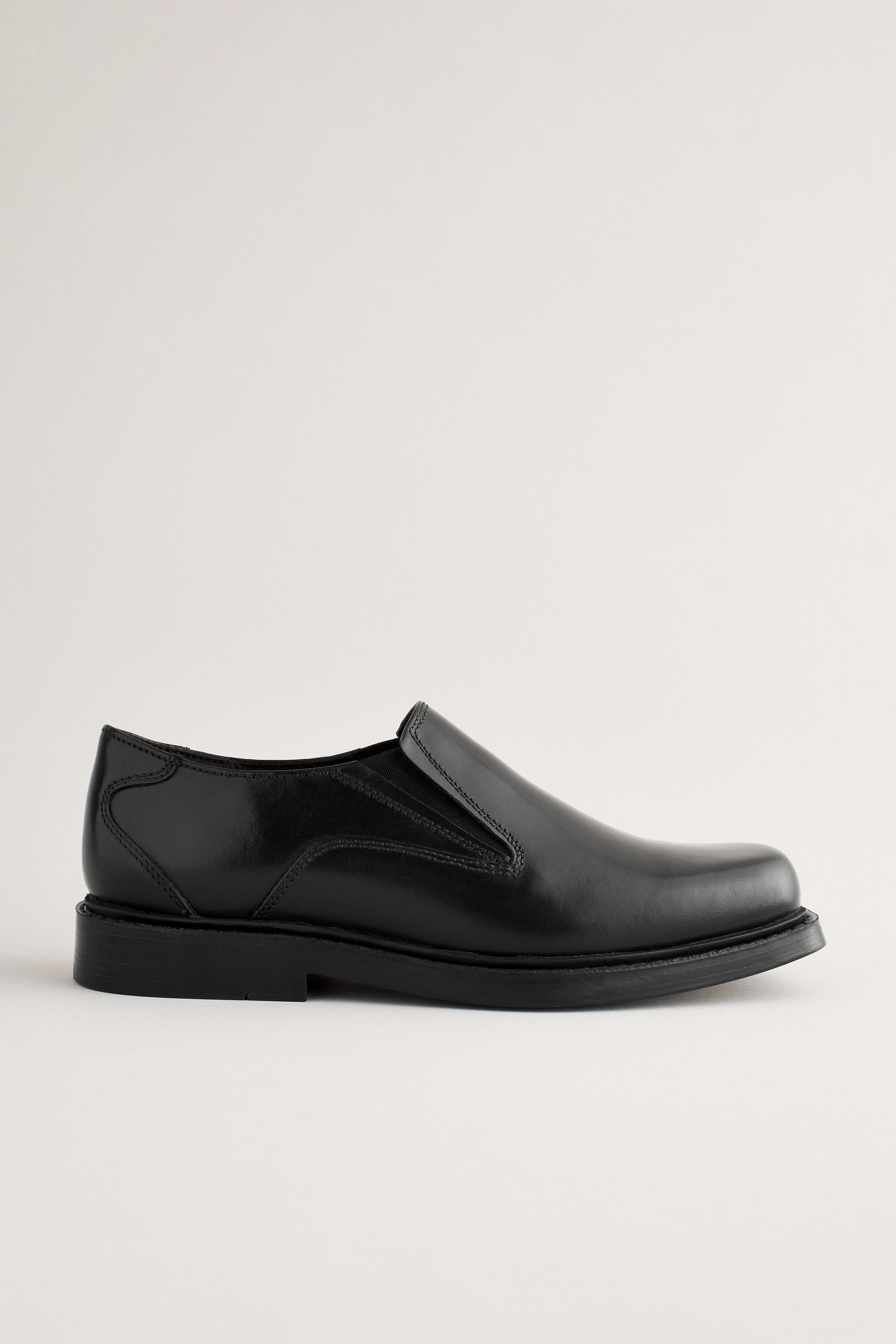 Black Square Toe School Leather Loafers