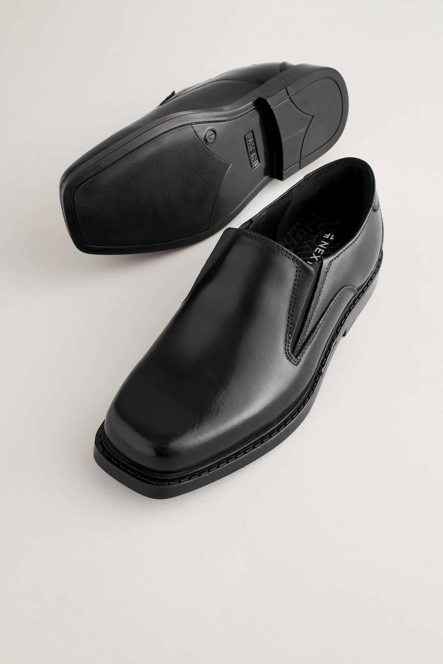 Black Square Toe School Leather Loafers