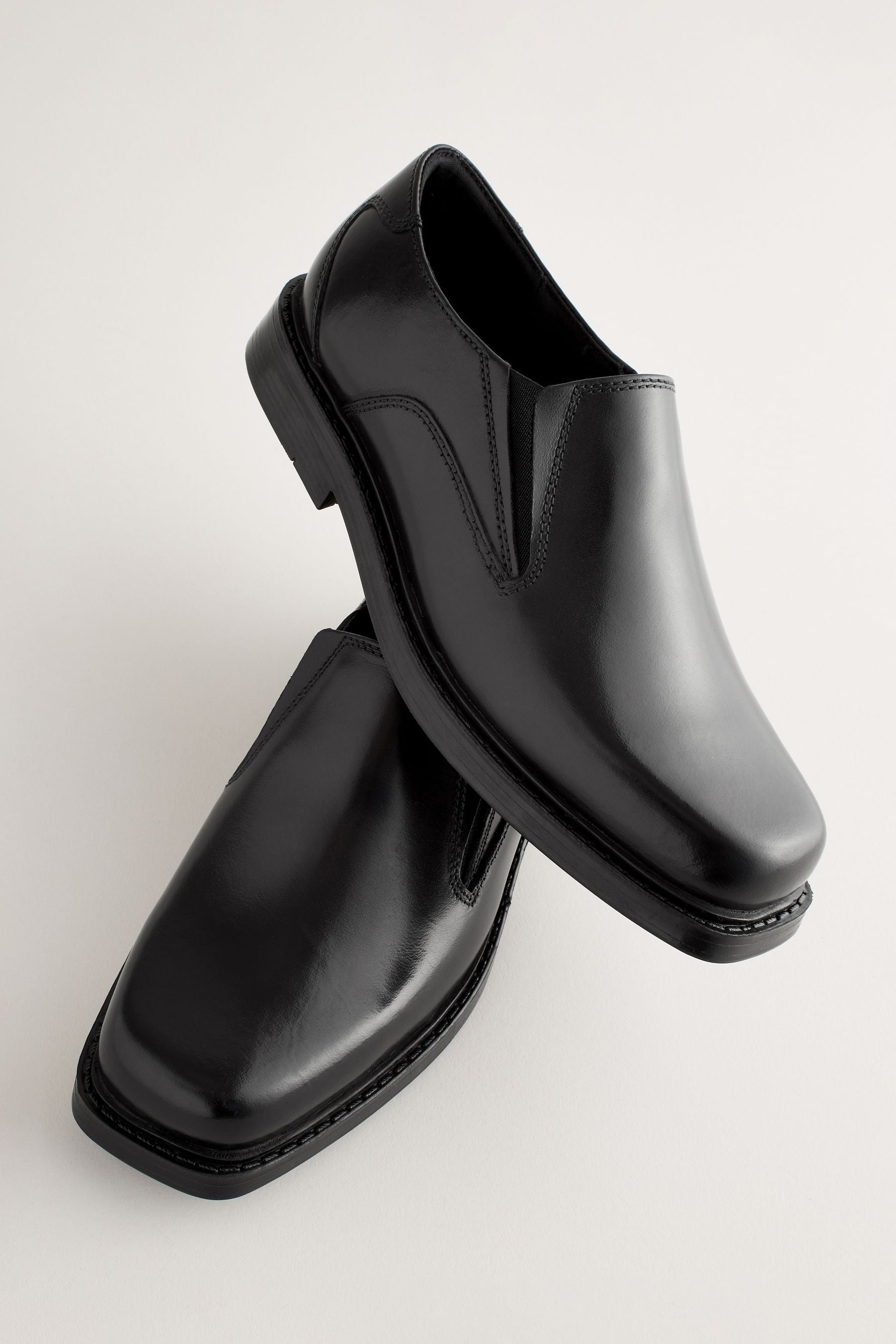 Black Square Toe School Leather Loafers