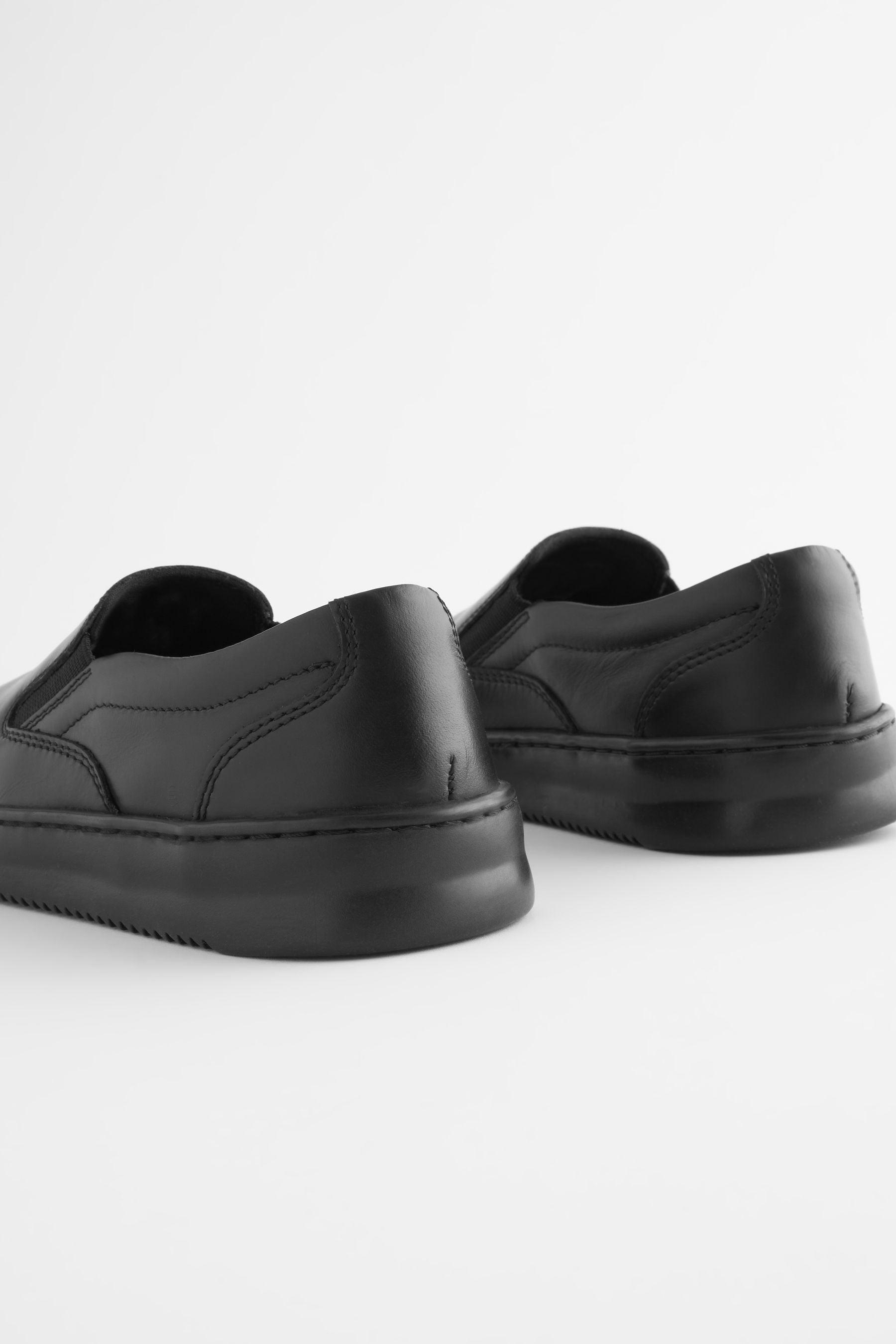 Black Leather Slip On School Shoes