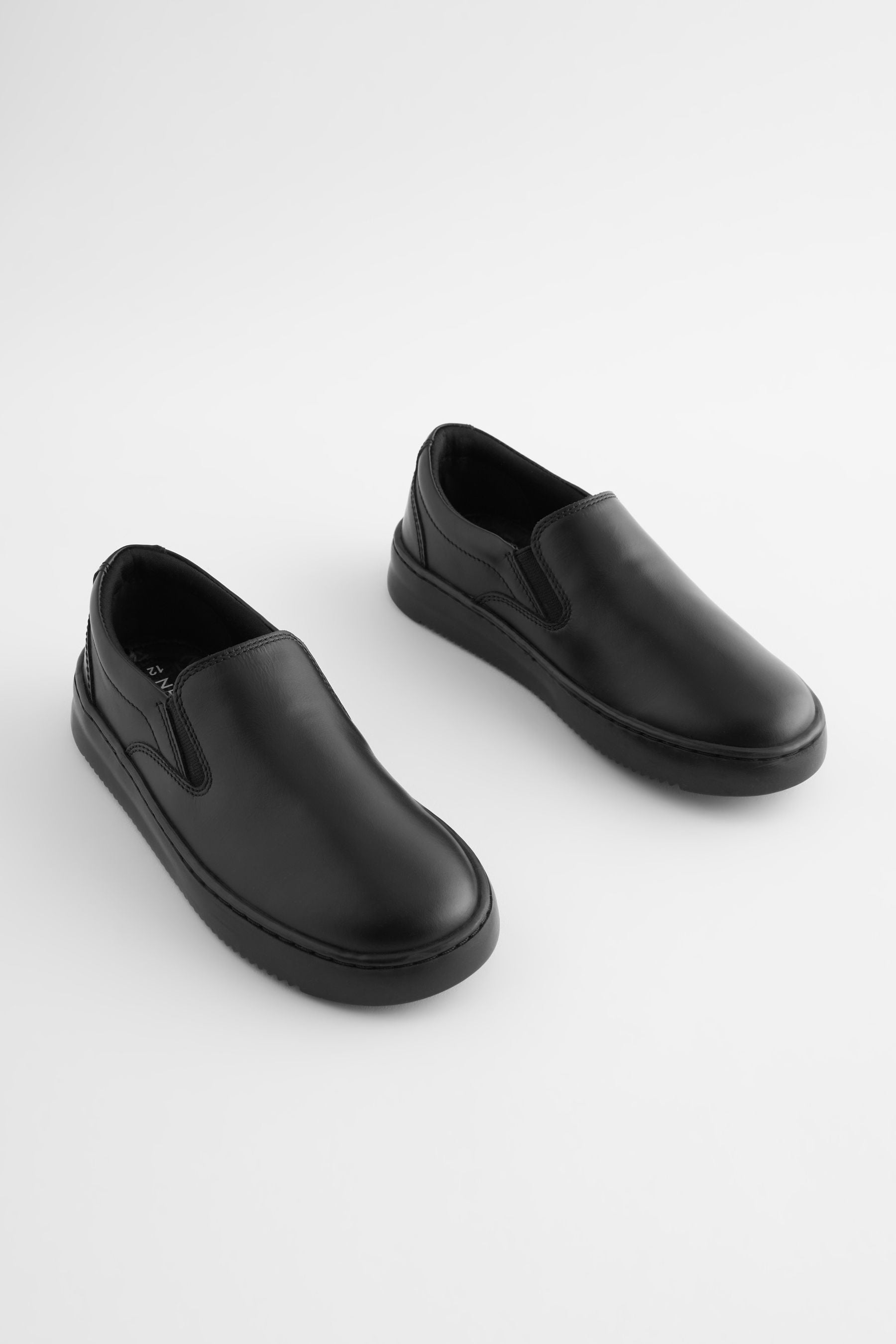 Black Leather Slip On School Shoes