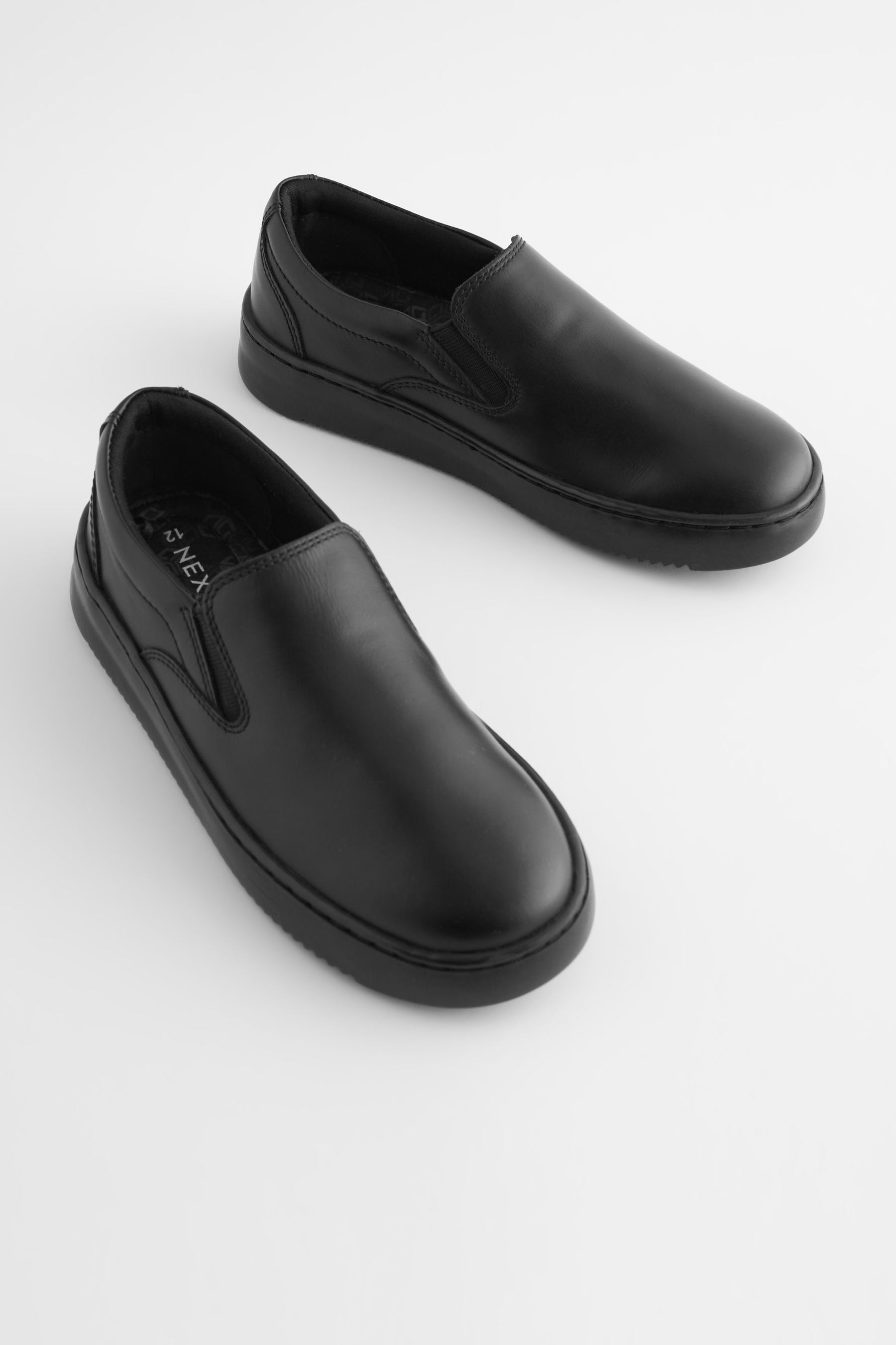 Black Leather Slip On School Shoes