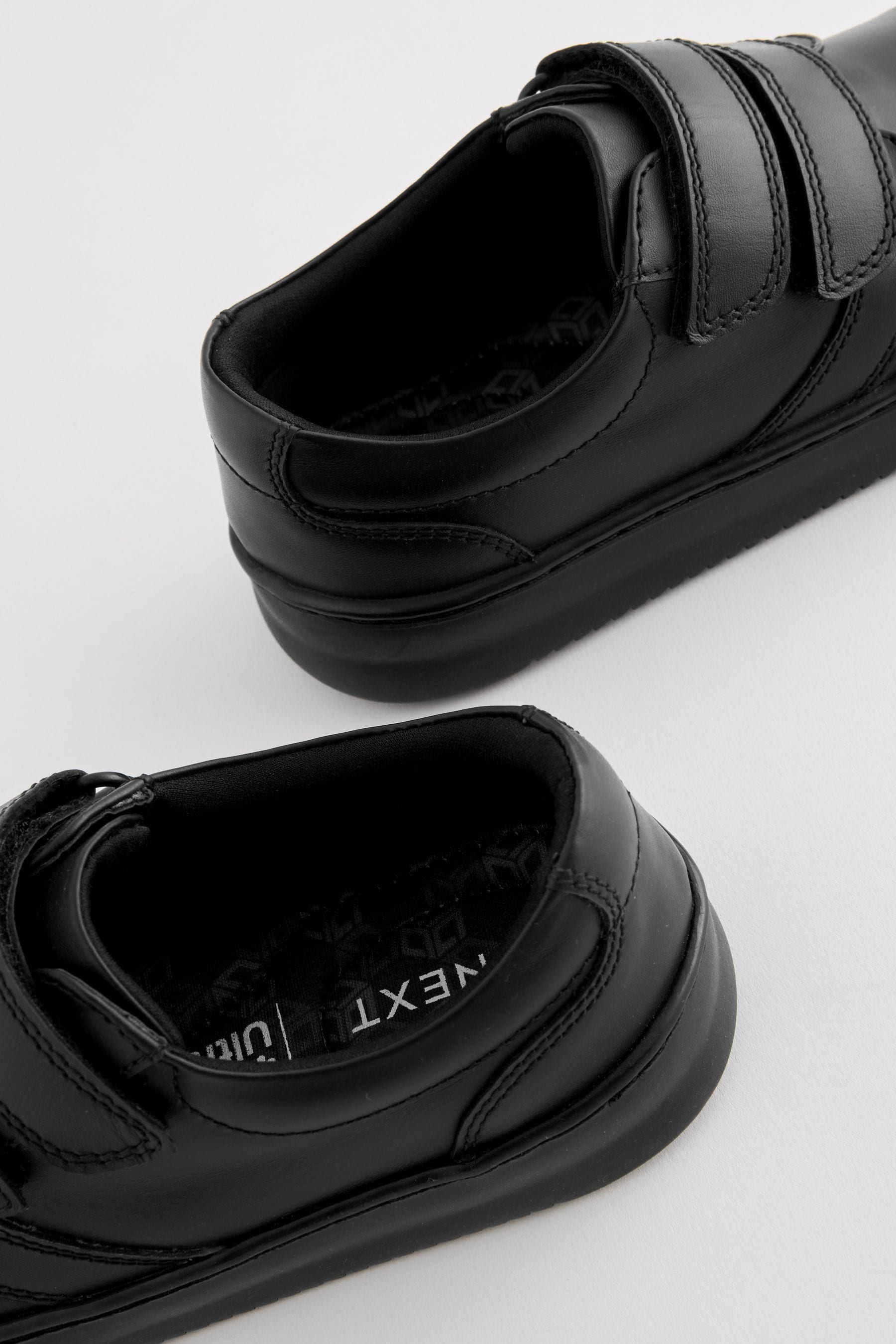 Black Black Leather Double Strap School Shoes