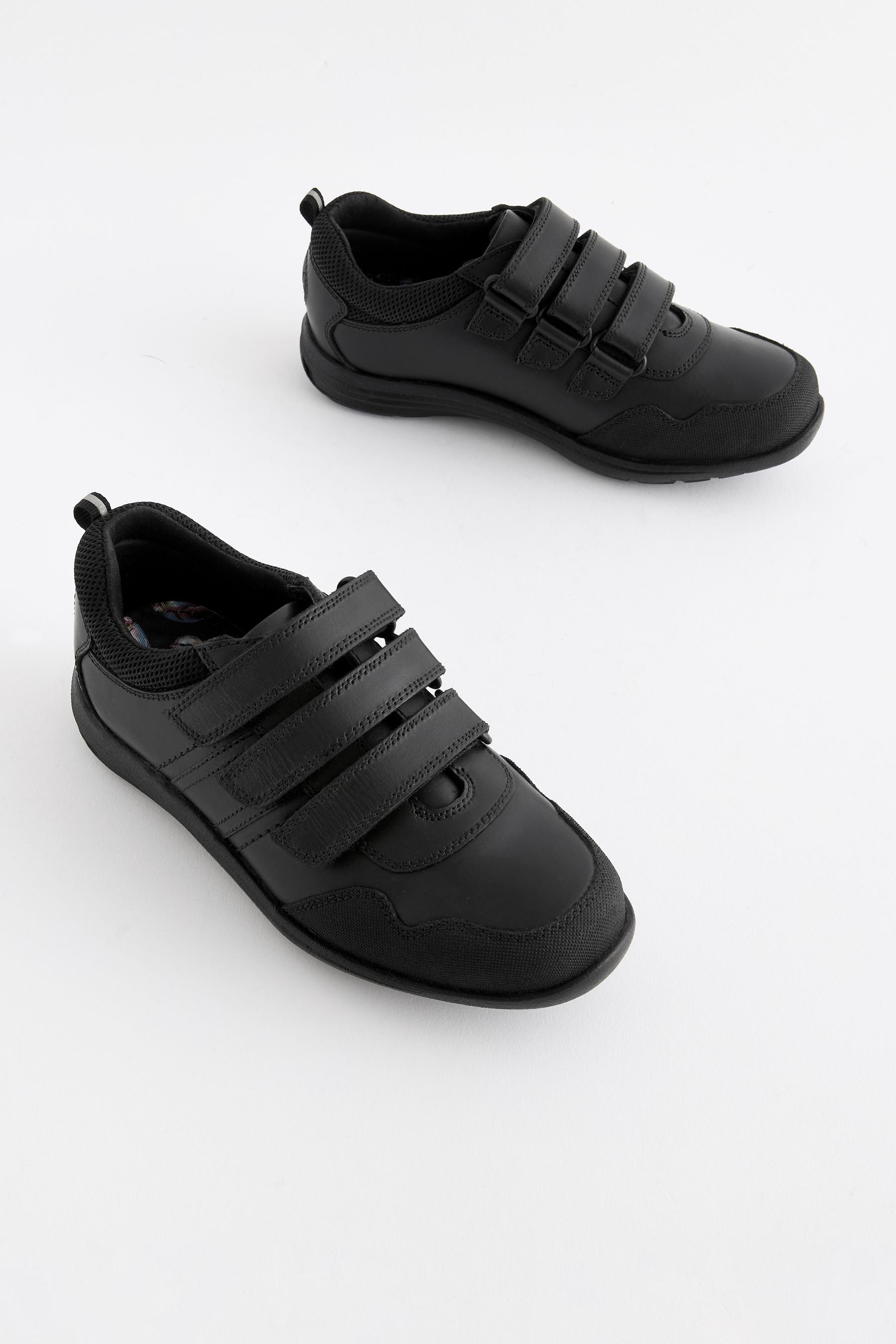 Black Standard Fit (F) Leather Touch Fastening School Shoes