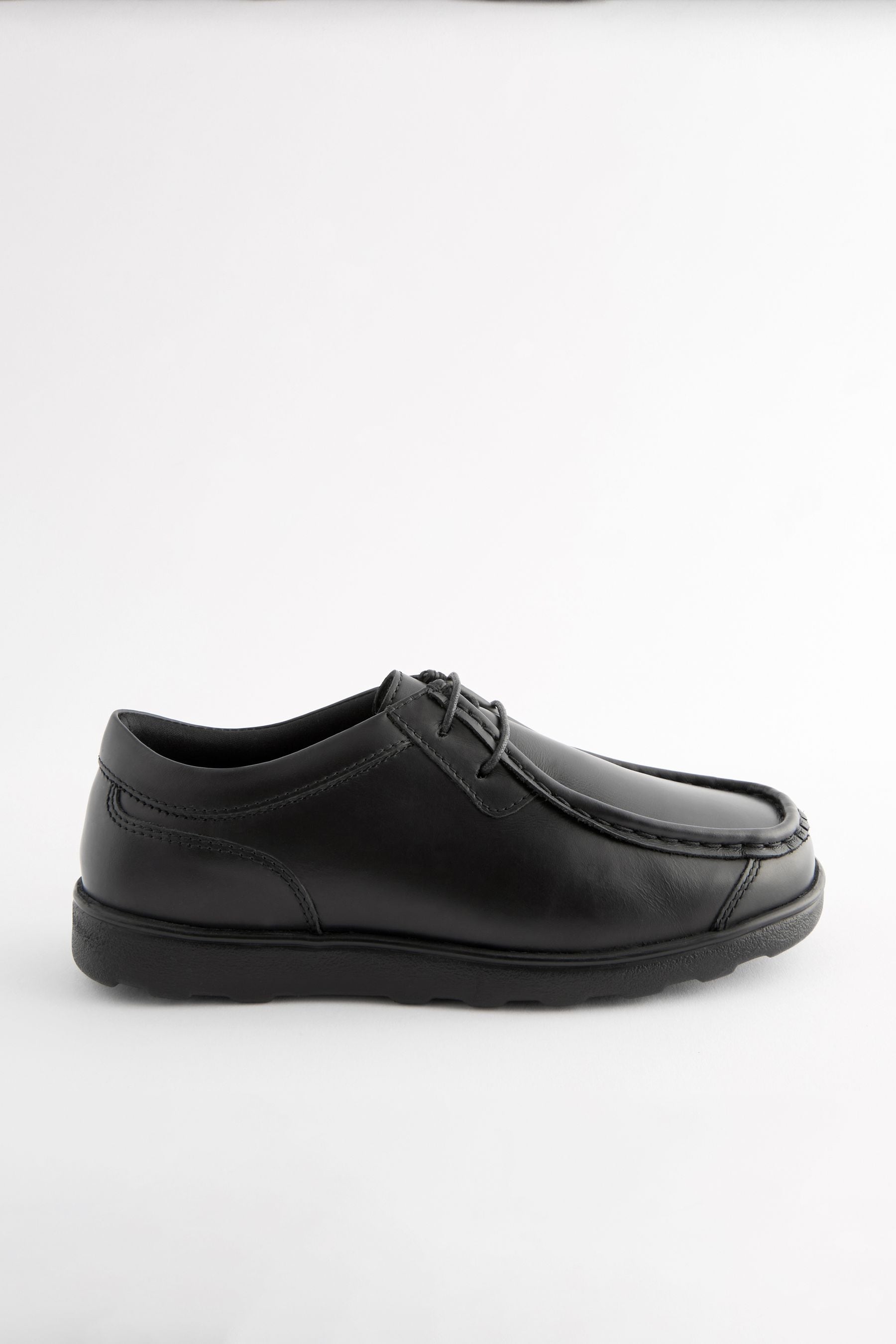 Black Wide Fit (G) School Leather Lace-Up Shoes