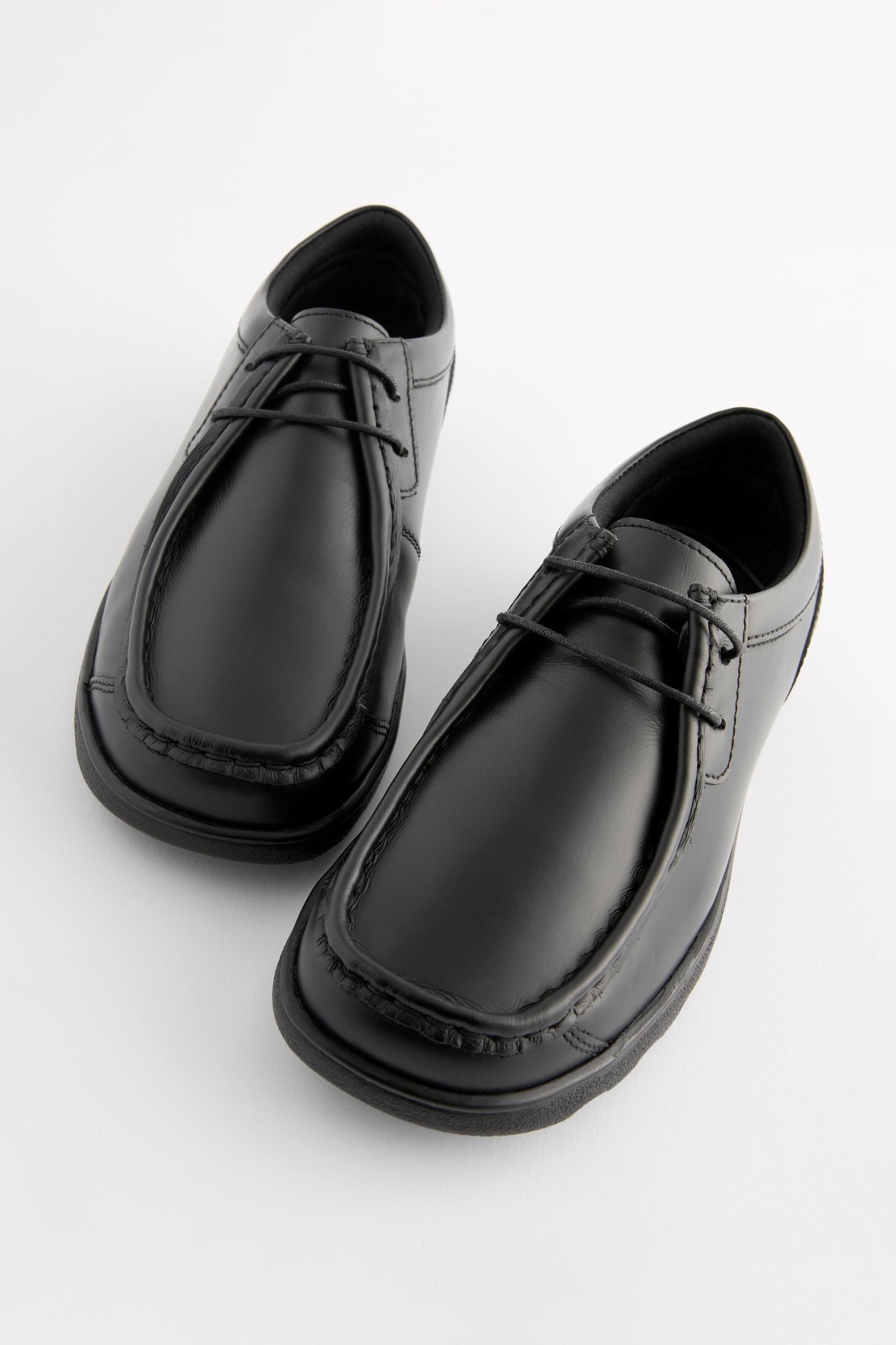 Black Wide Fit (G) School Leather Lace-Up Shoes