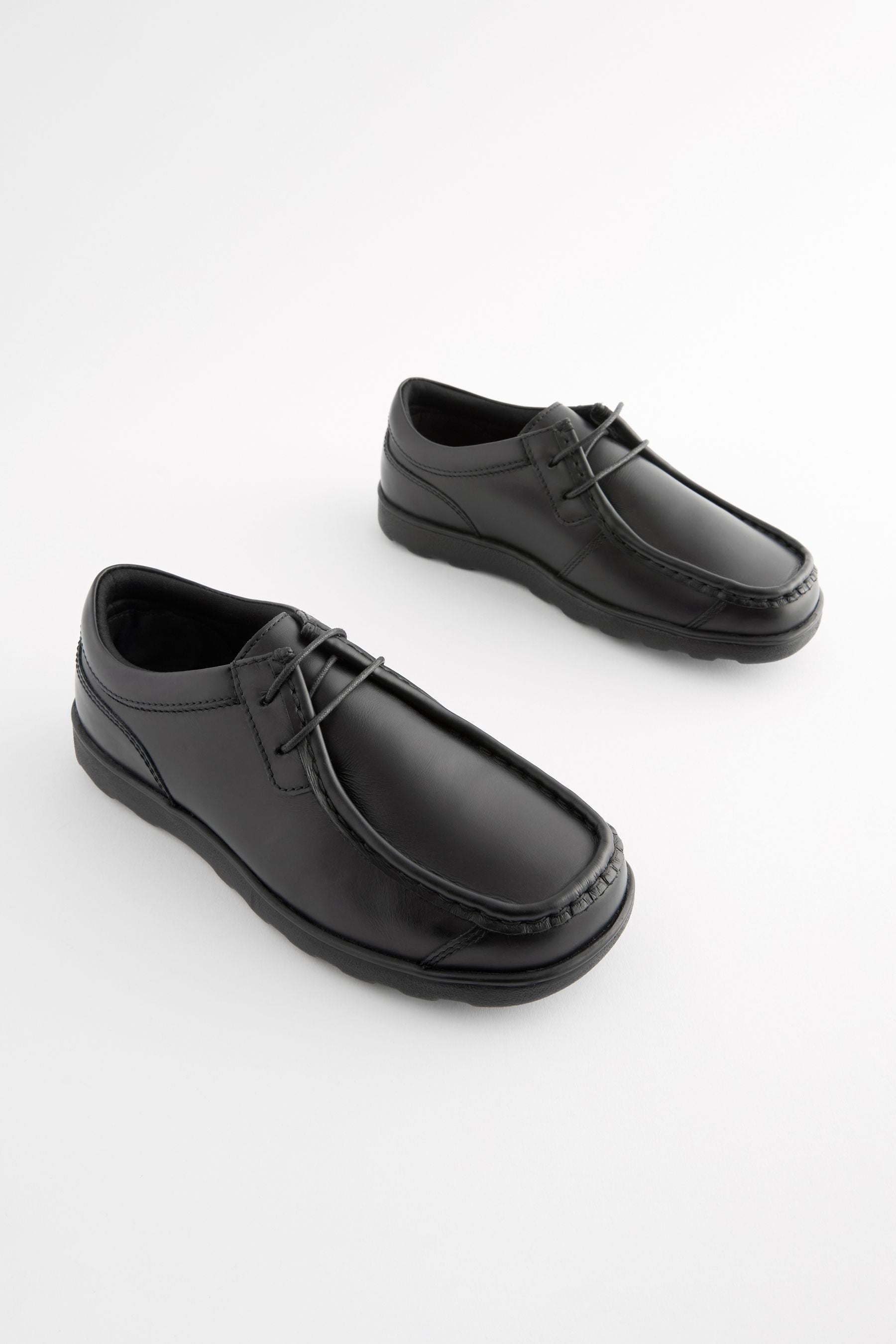 Black Wide Fit (G) School Leather Lace-Up Shoes