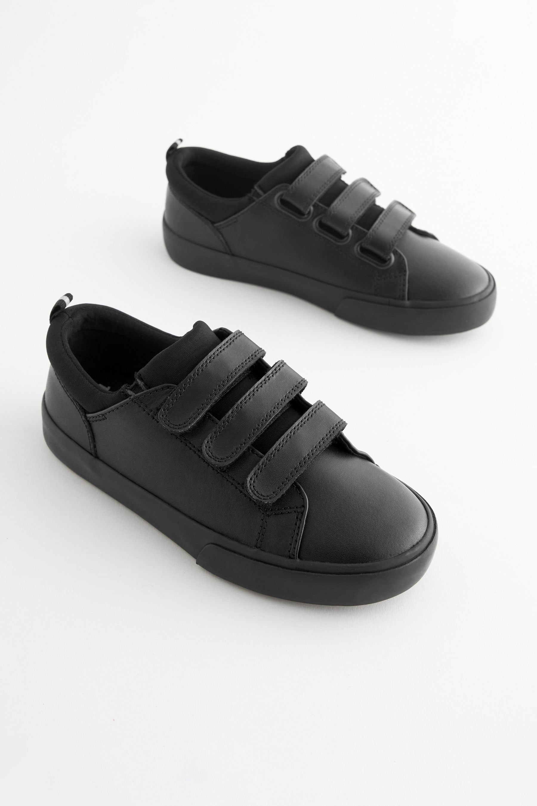 Black Standard Fit (F) Leather 3 Strap Touch Fastening School Shoes