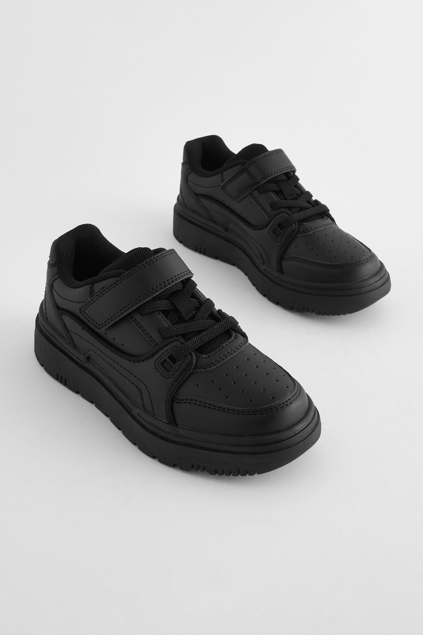 Black 1 Strap Elastic Lace School Shoes