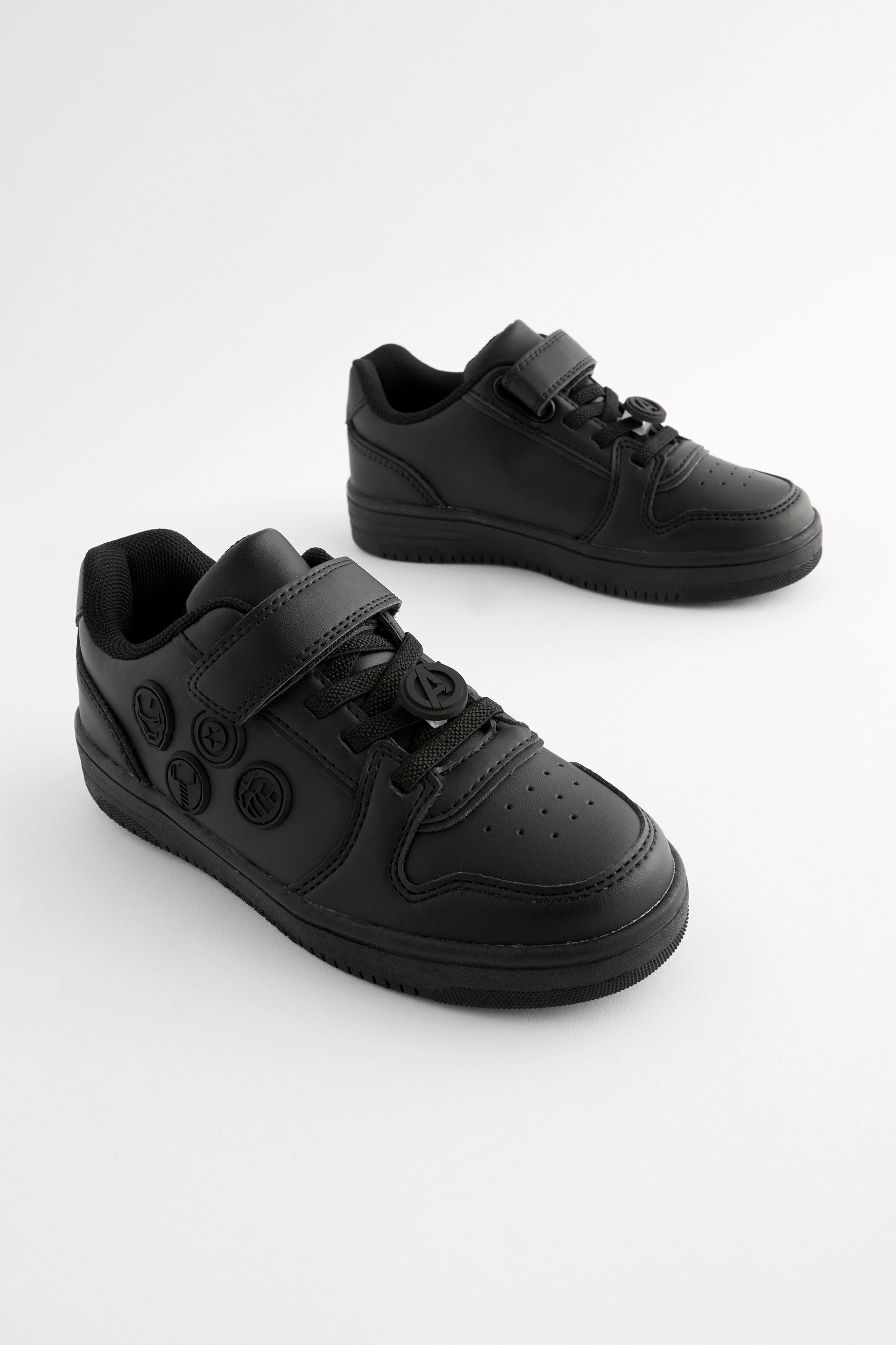 Black Marvel 1 Strap Elastic Lace School Shoes