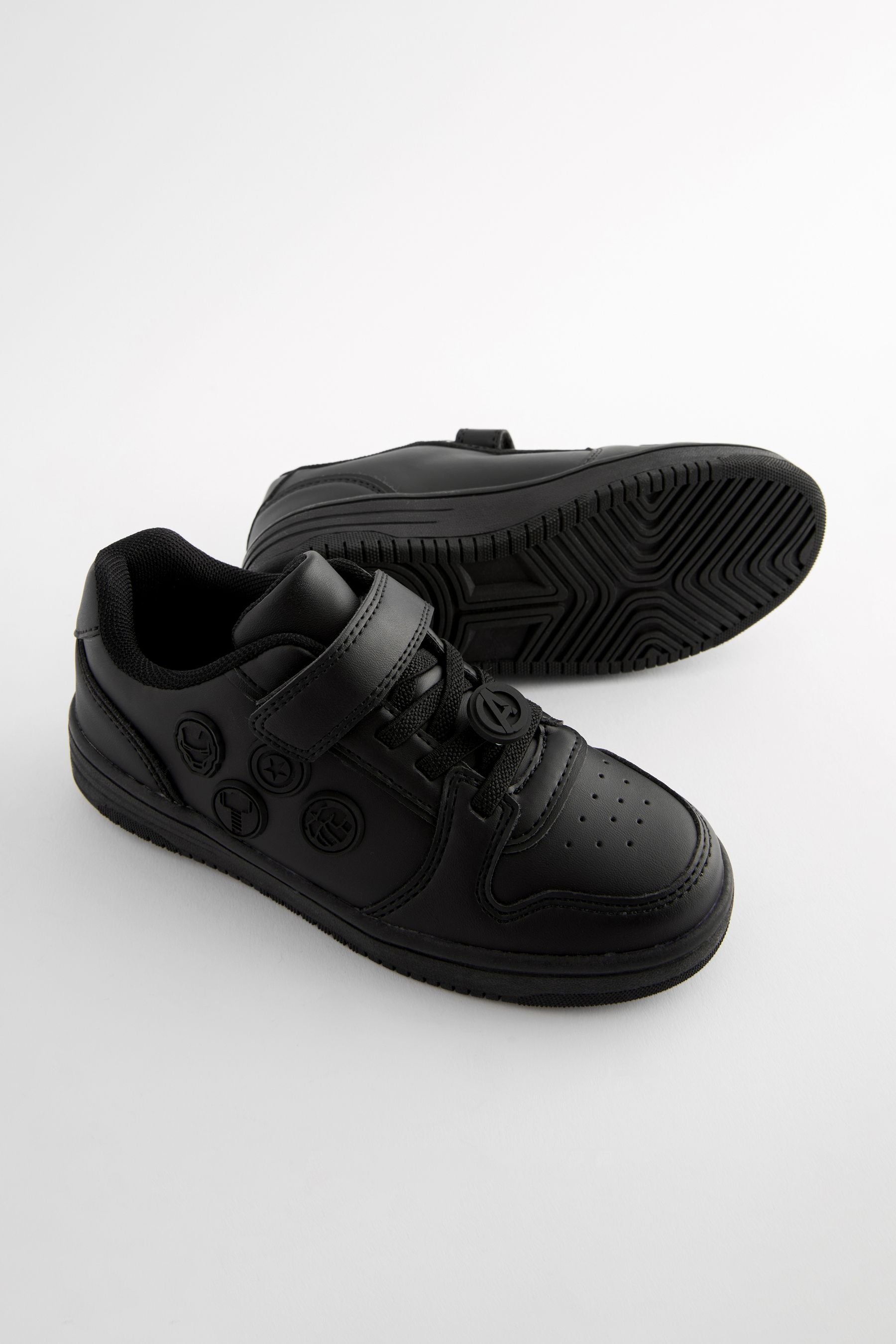 Black Marvel 1 Strap Elastic Lace School Shoes