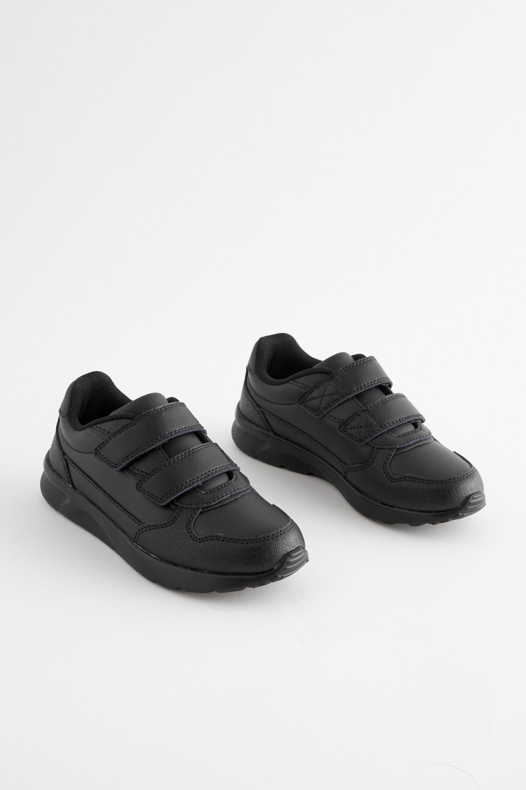 Black Standard Fit (F) Touch Fastening Leather School Shoes