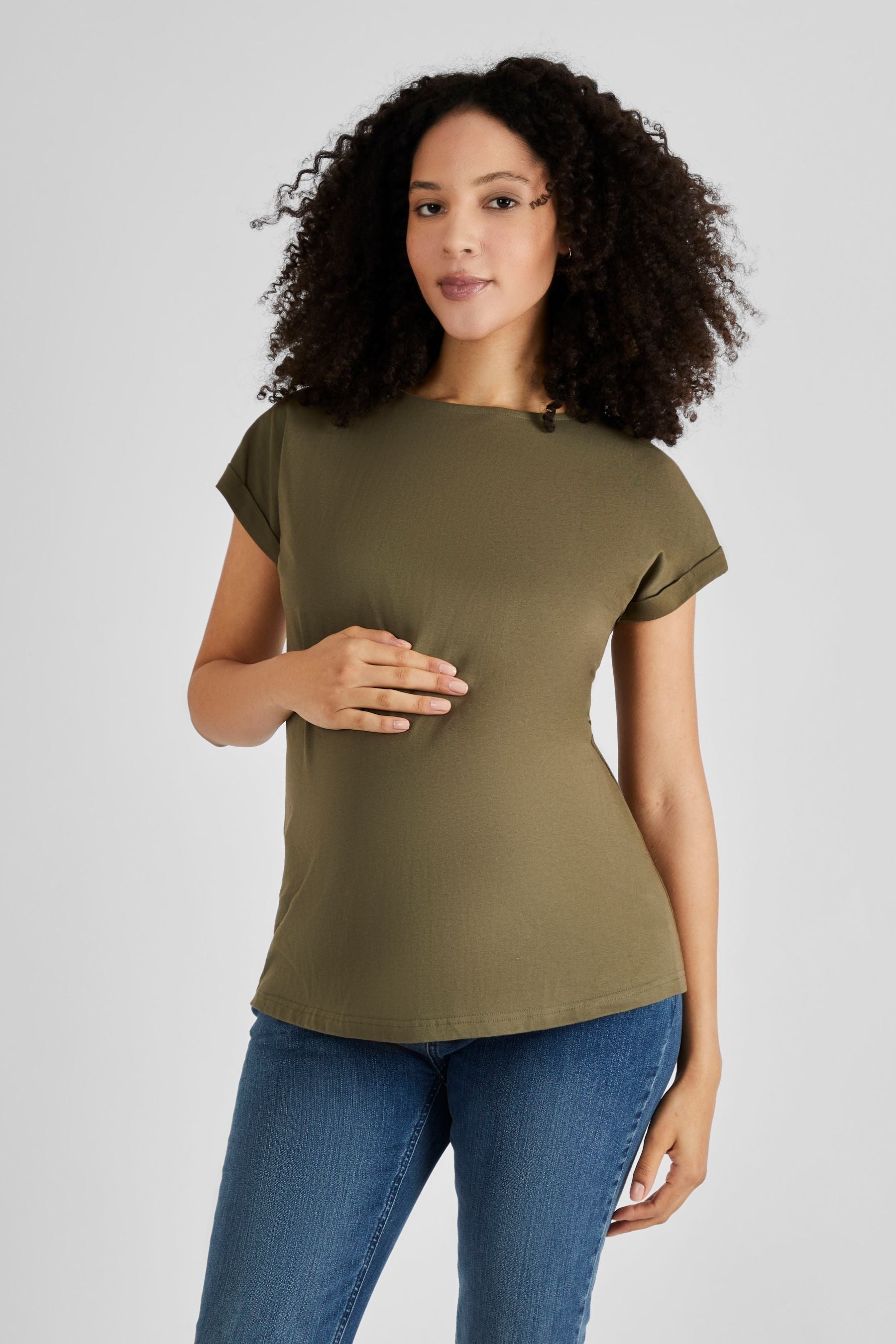 Khaki Green JoJo Maman Bébé Boyfriend Cotton Maternity T-Shirt