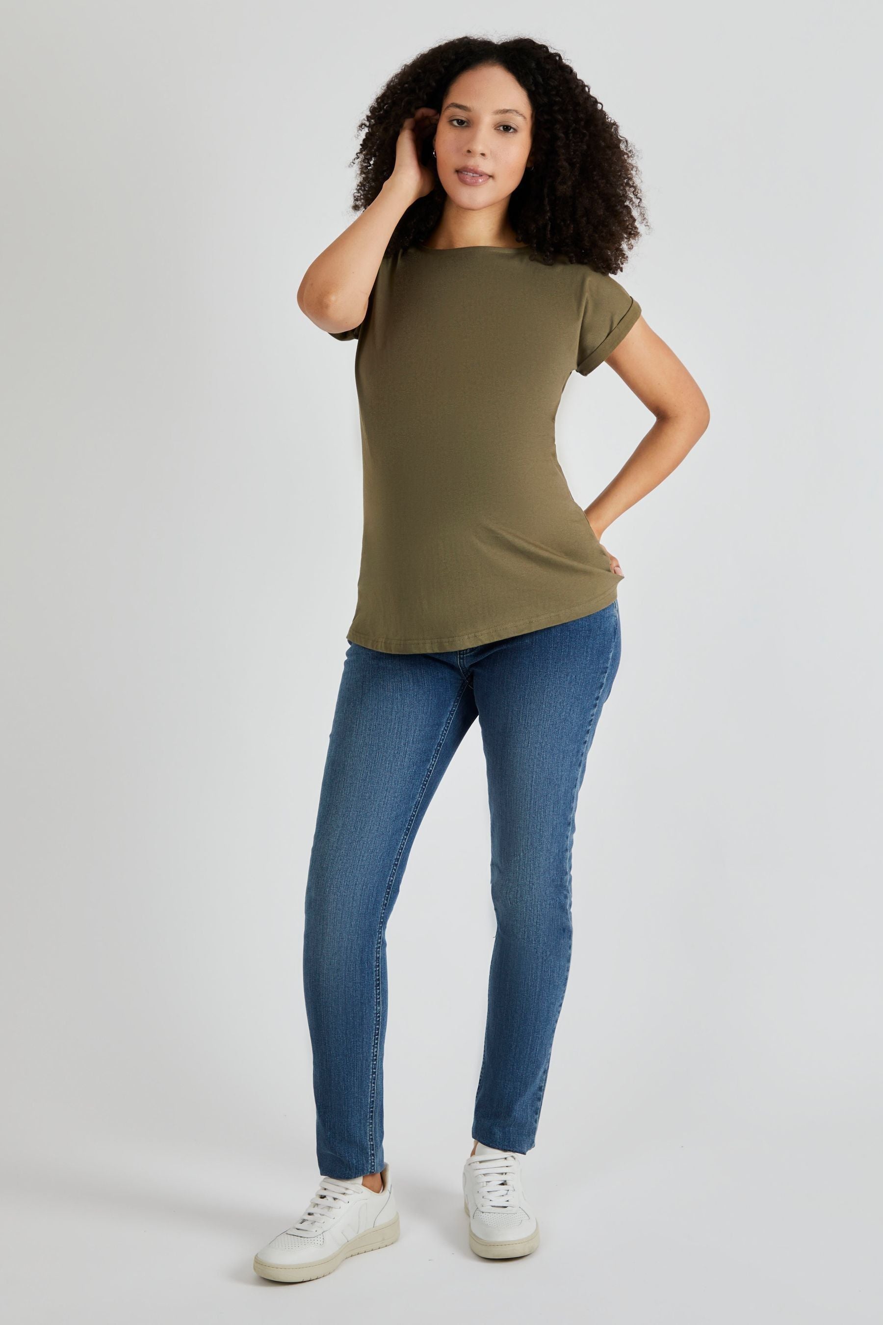 Khaki Green JoJo Maman Bébé Boyfriend Cotton Maternity T-Shirt