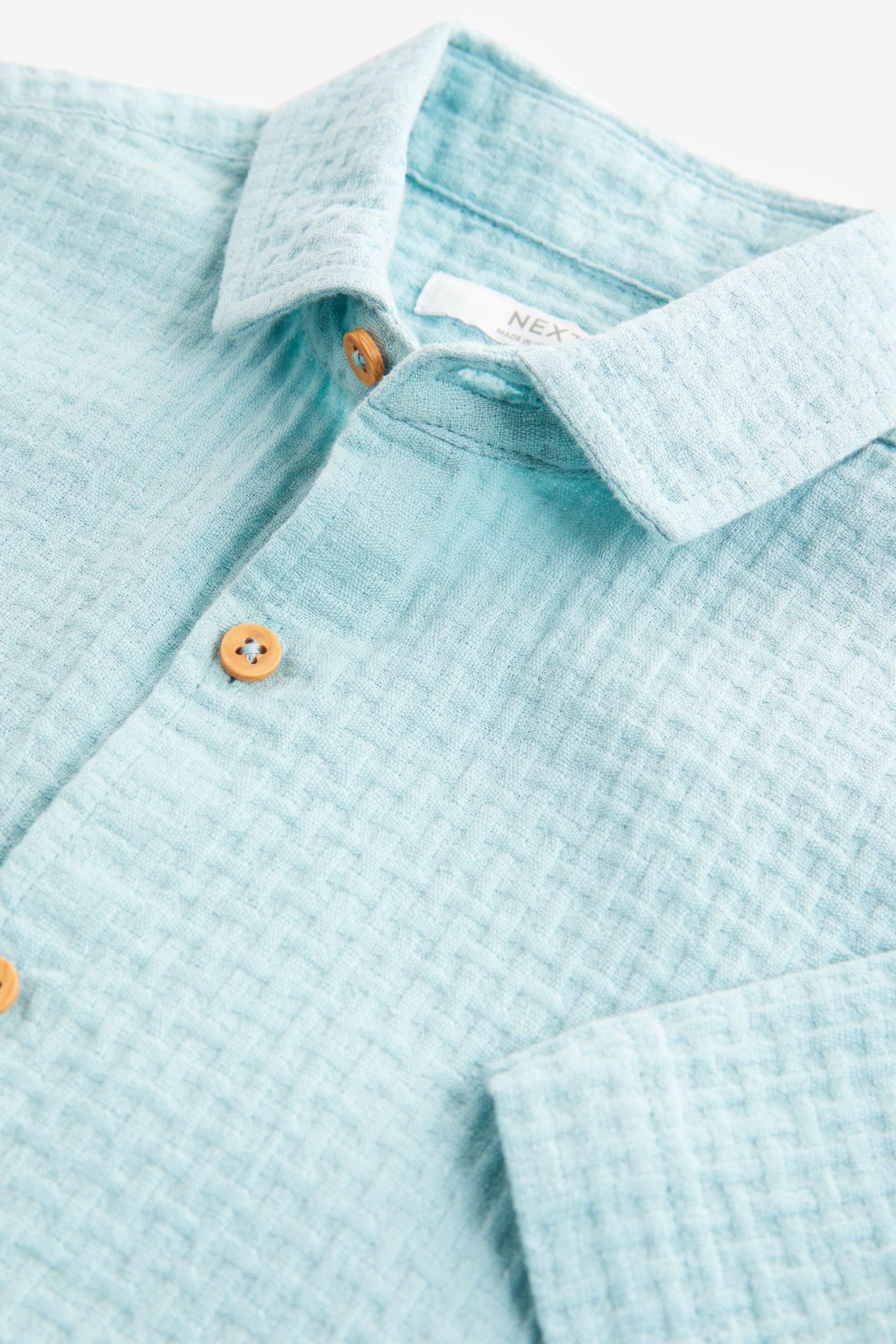 Blue Short Sleeve Textured Shirt (3-16yrs)