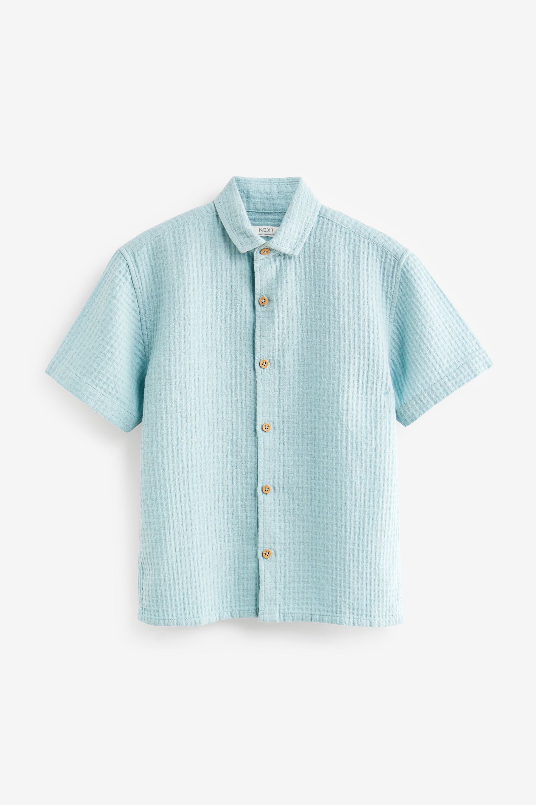 Blue 100% Cotton Short Sleeve Textured Shirt (3-16yrs)