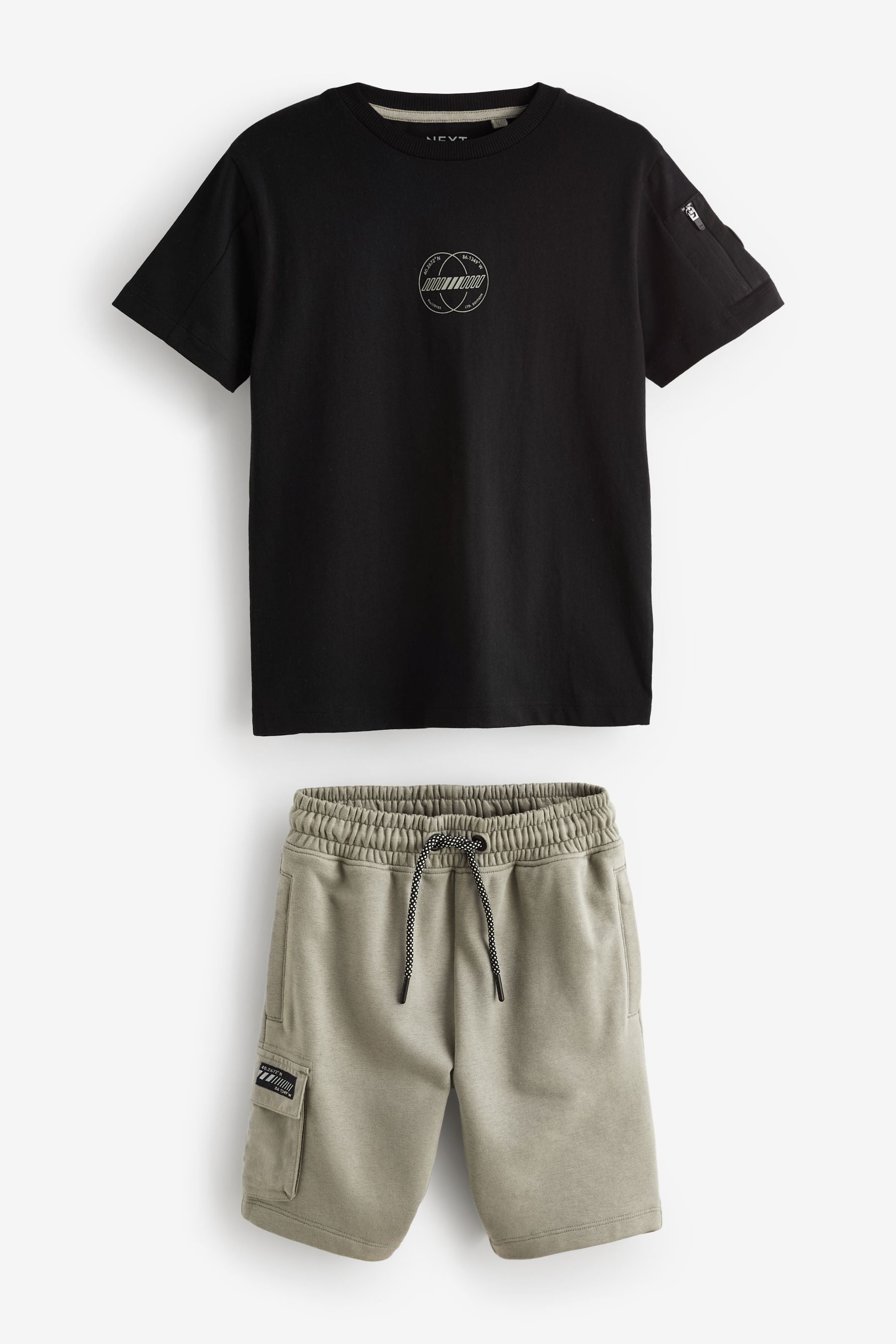 Black/Khaki Utility 100% Cotton T-Shirt and Shorts Set (3-16yrs)