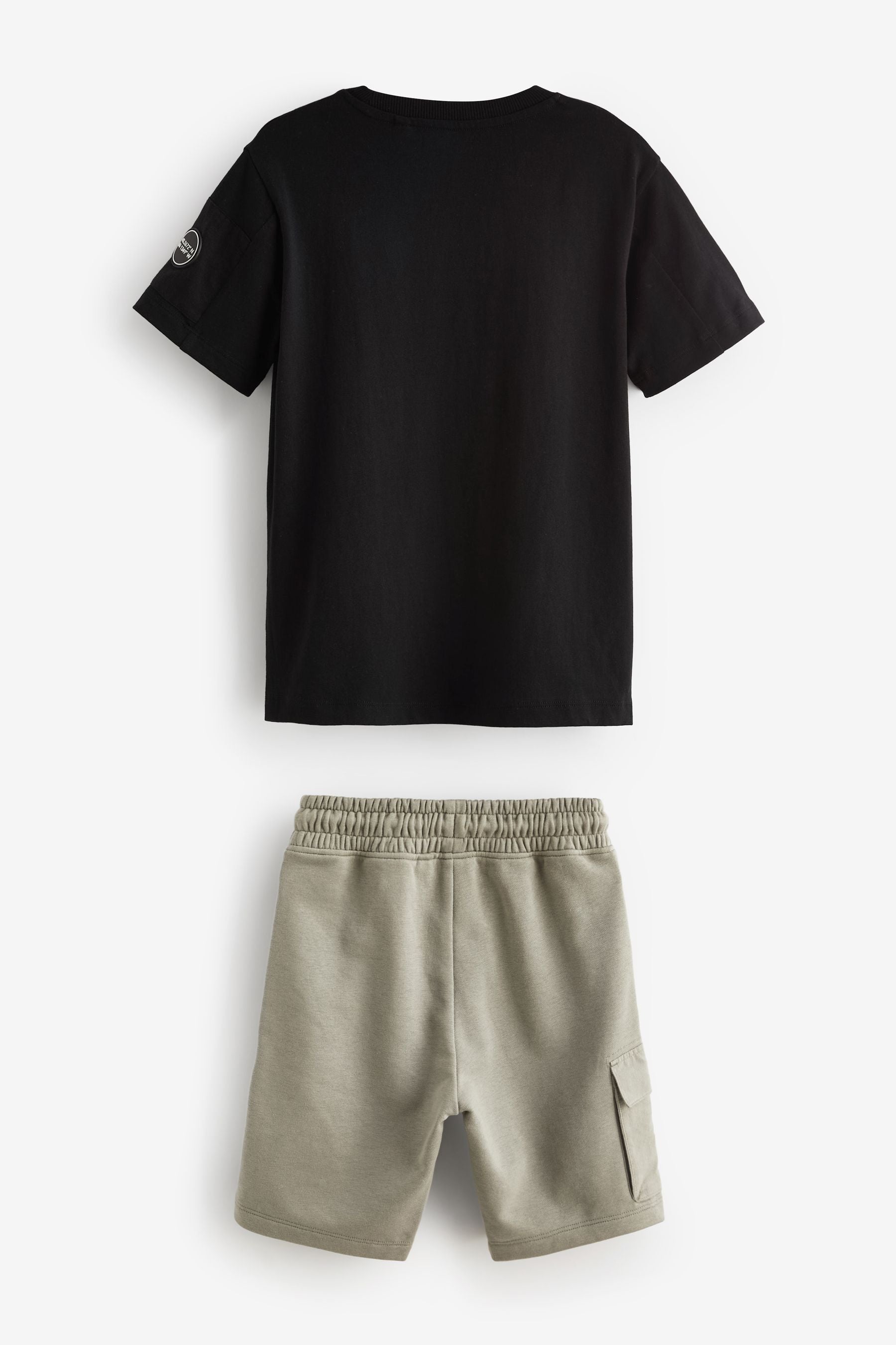 Black/Khaki Utility 100% Cotton T-Shirt and Shorts Set (3-16yrs)