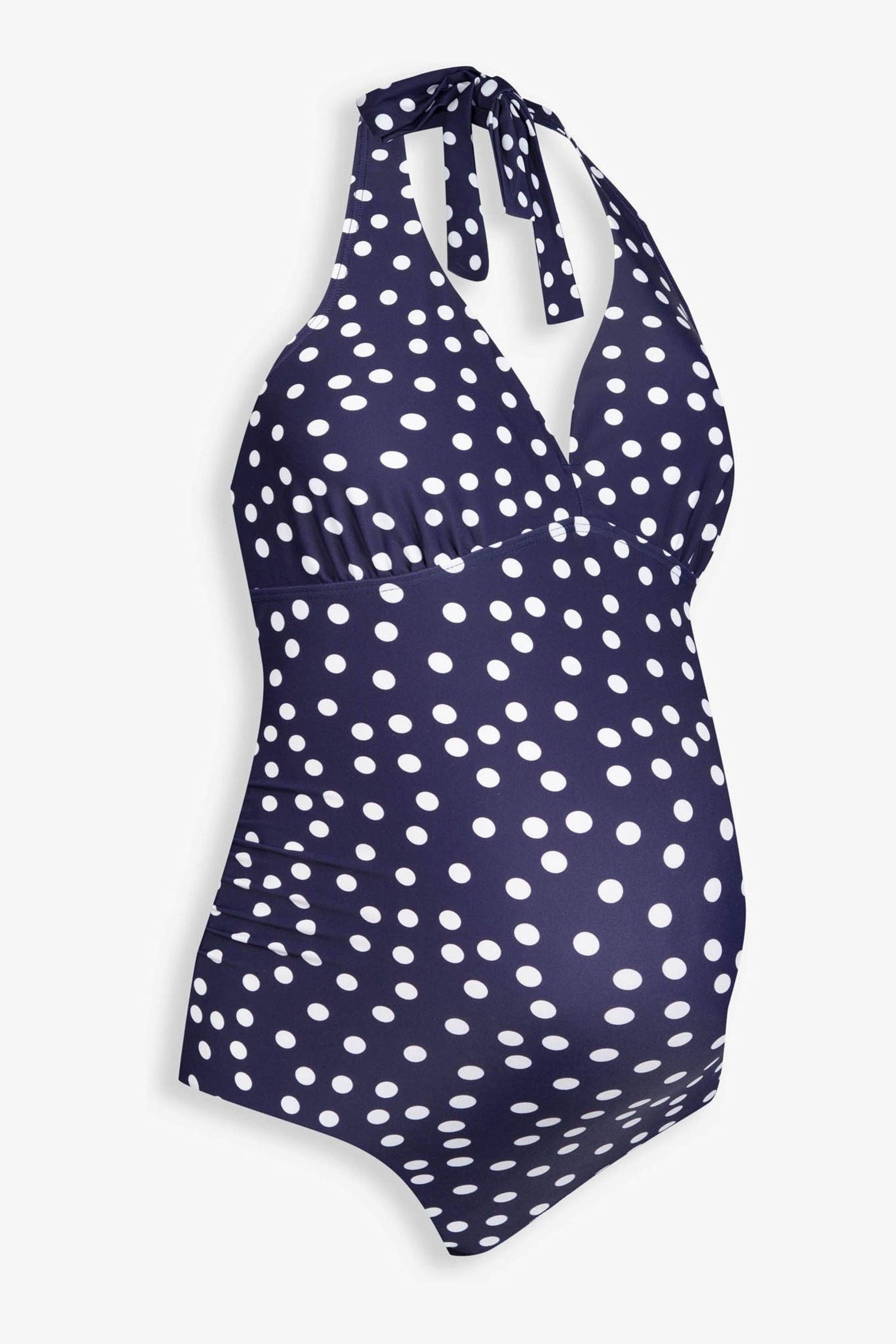 JoJo Maman Bébé Navy Blue & White Spot Maternity Halterneck Swimsuit