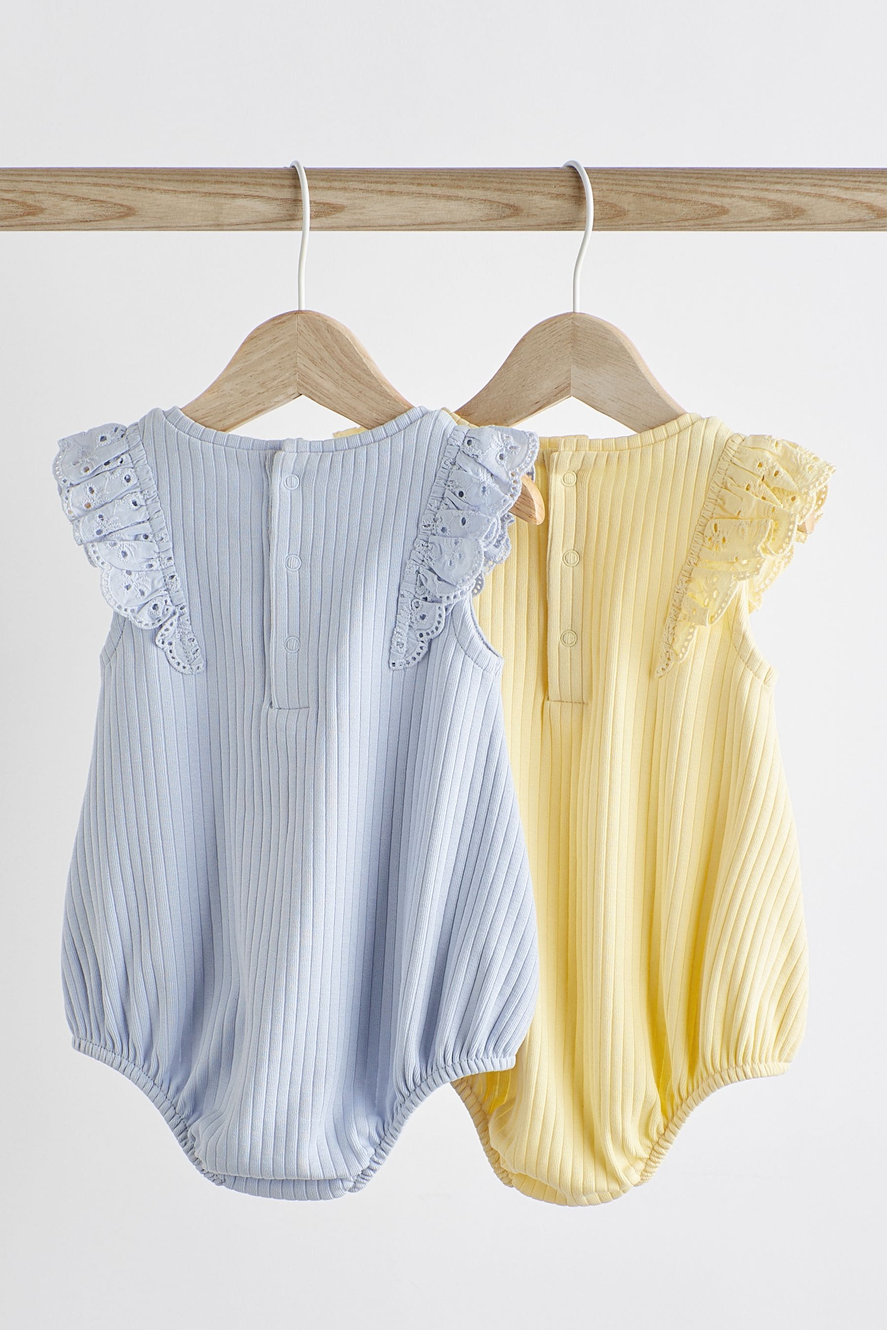 Blue/Yellow Frill Shoulder Baby Short Sleeve Bodysuits 2 Pack