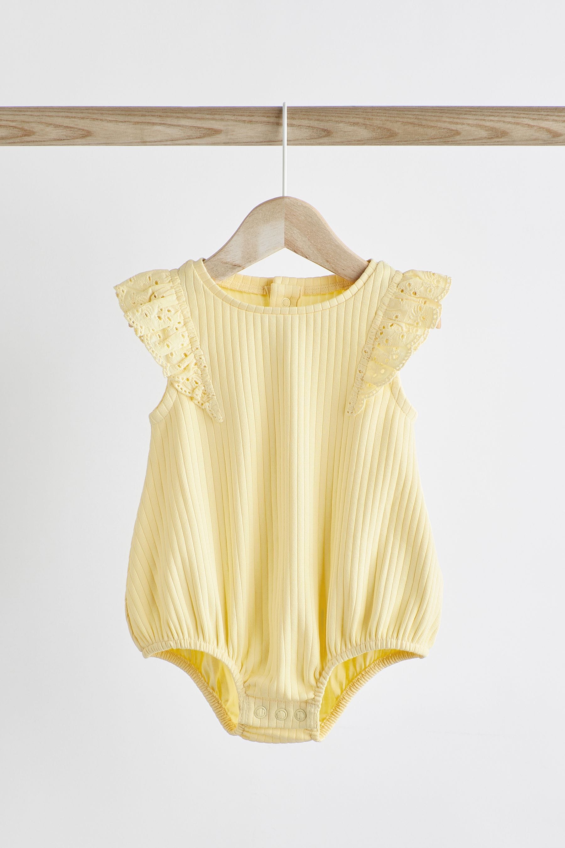 Blue/Yellow Frill Shoulder Baby Short Sleeve Bodysuits 2 Pack