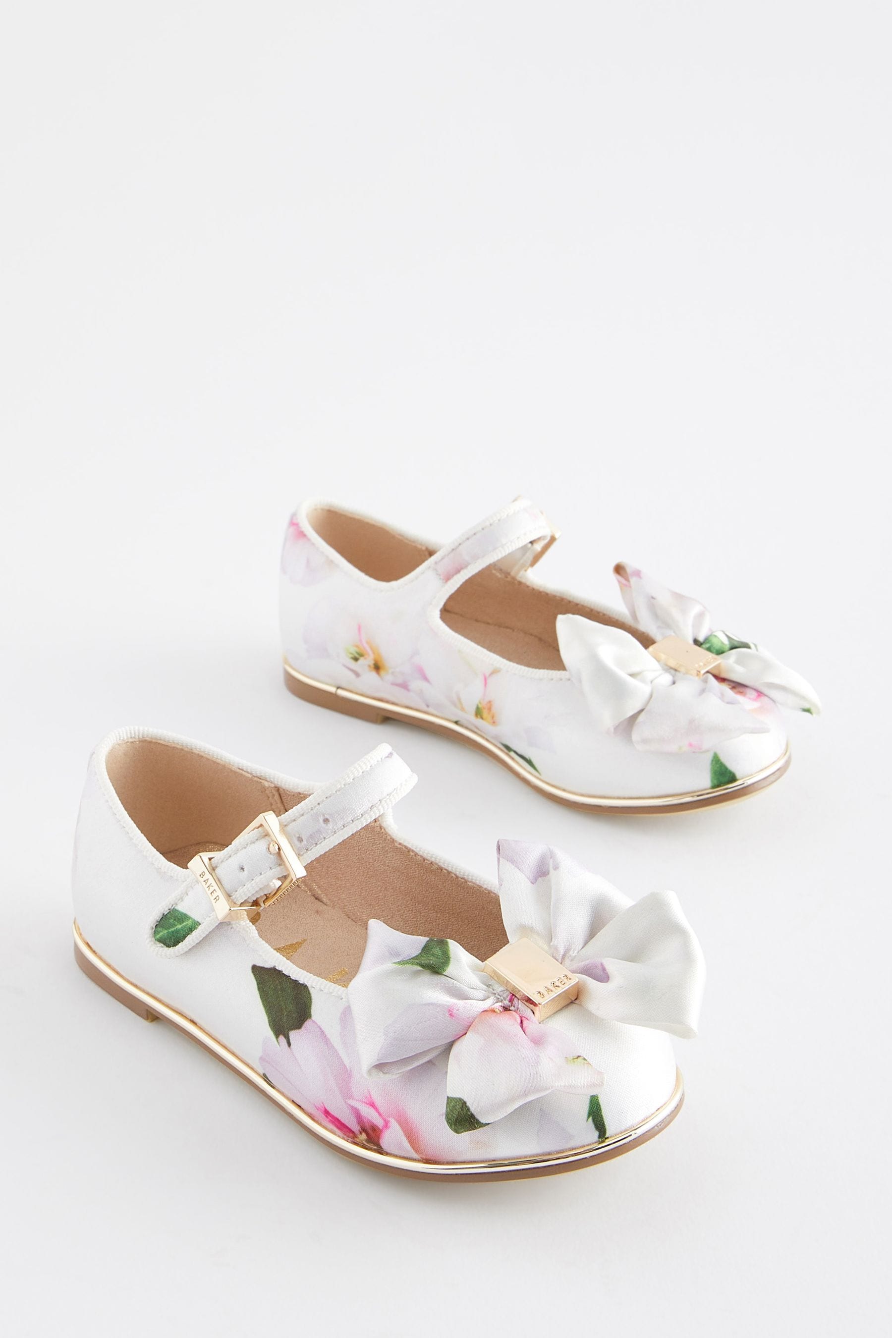 White Baker by Ted Baker Girls Floral Printed Satin Shoes with Bow